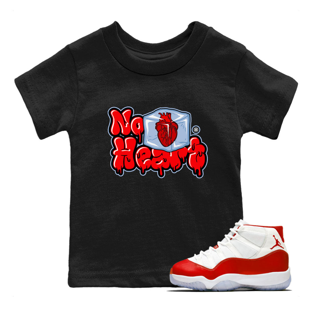 Air Jordan 11 Cherry shirt to match jordans No Hearts sneaker tees Air Jordan 11 Retro Cherry Drip Gear Zone Baby Toddler Black 1 T-Shirt