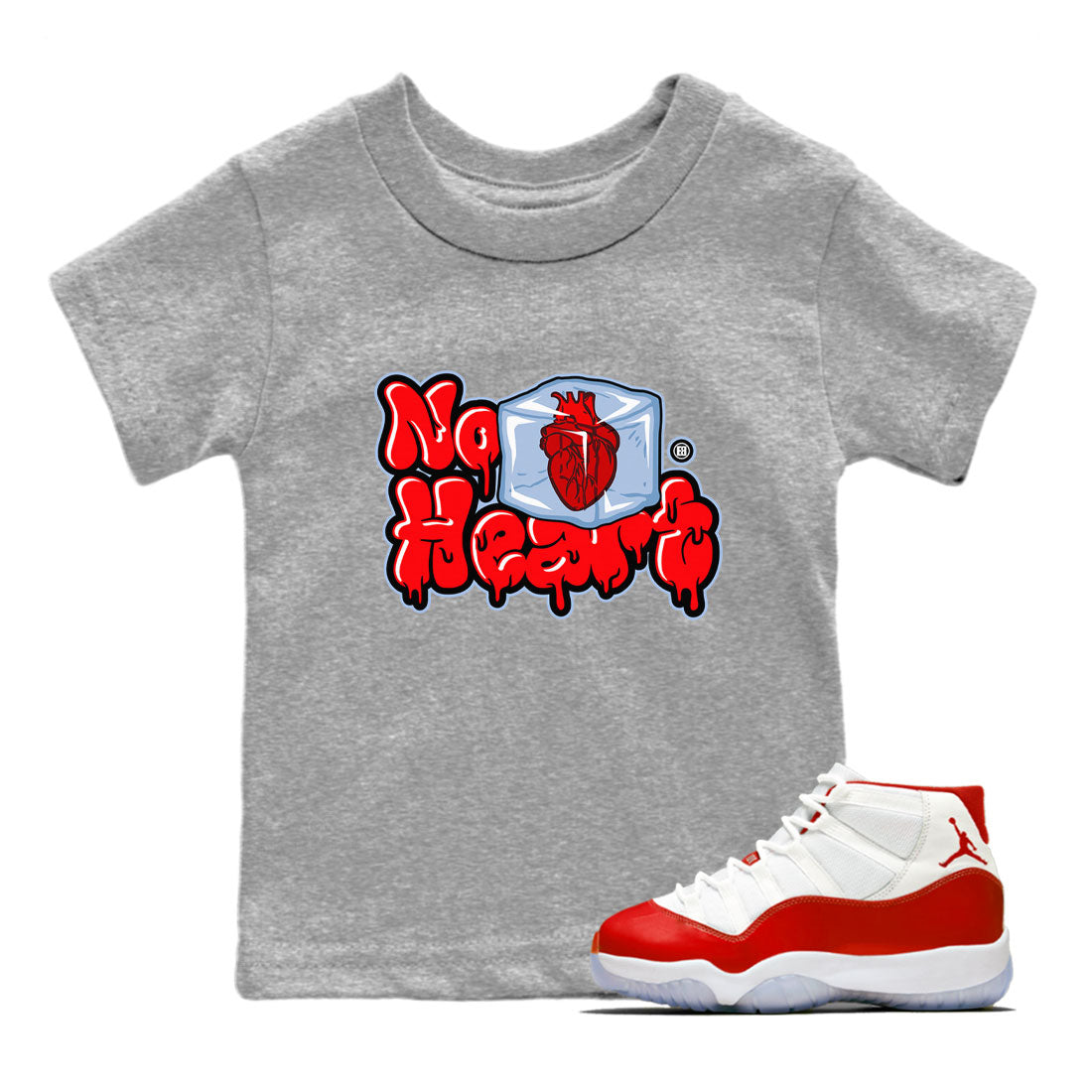 Air Jordan 11 Cherry shirt to match jordans No Hearts sneaker tees Air Jordan 11 Retro Cherry Drip Gear Zone Baby Toddler Heather Grey 1 T-Shirt