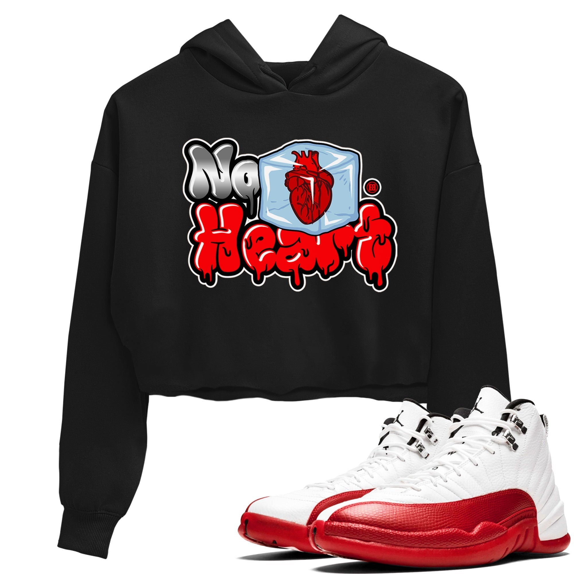 Air Jordan 12 Cherry shirt to match jordans No Hearts sneaker tees Air Jordan 12 Cherry Drip Gear Zone Black 1 Crop T-Shirt