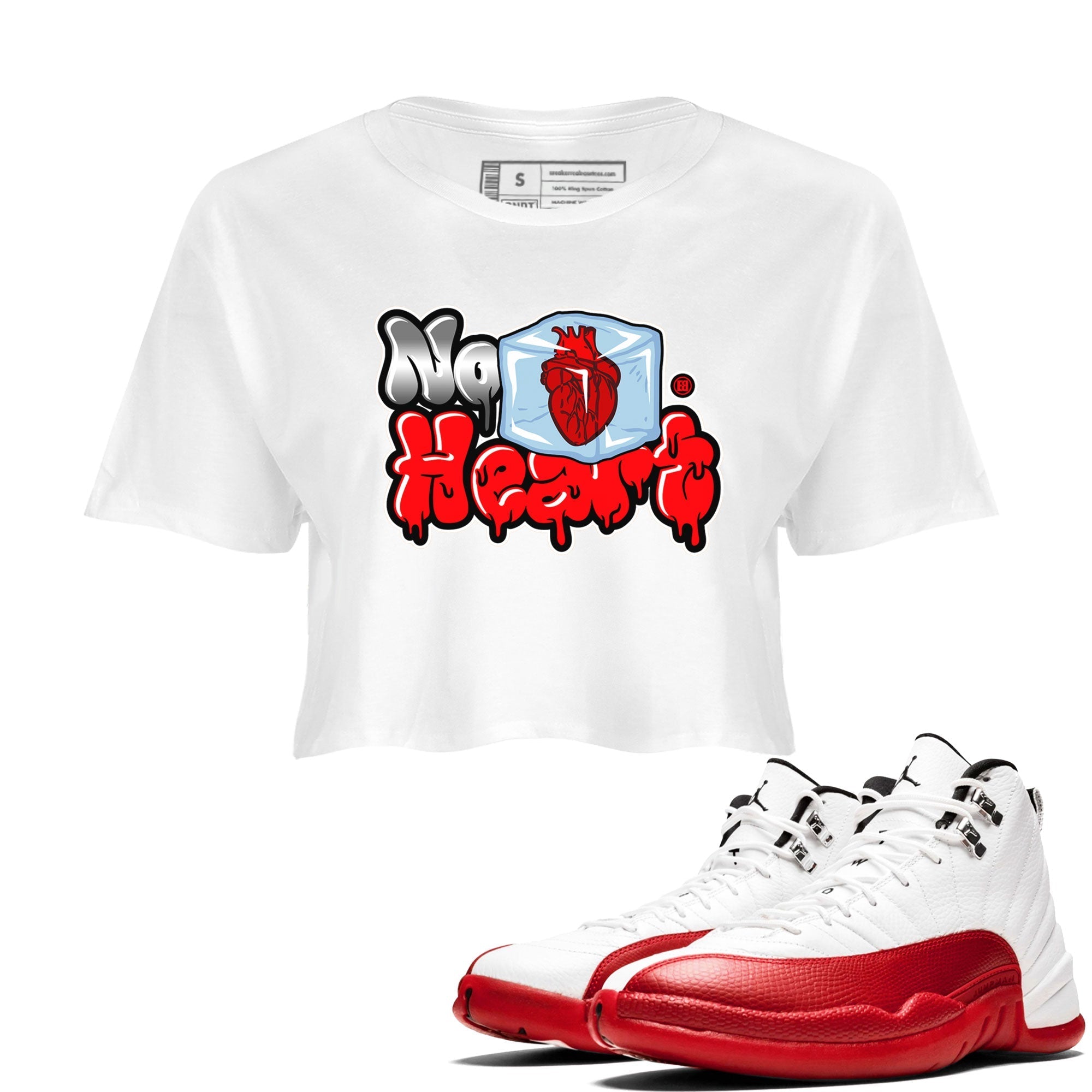 Air Jordan 12 Cherry shirt to match jordans No Hearts sneaker tees Air Jordan 12 Cherry Drip Gear Zone White 1 Crop T-Shirt