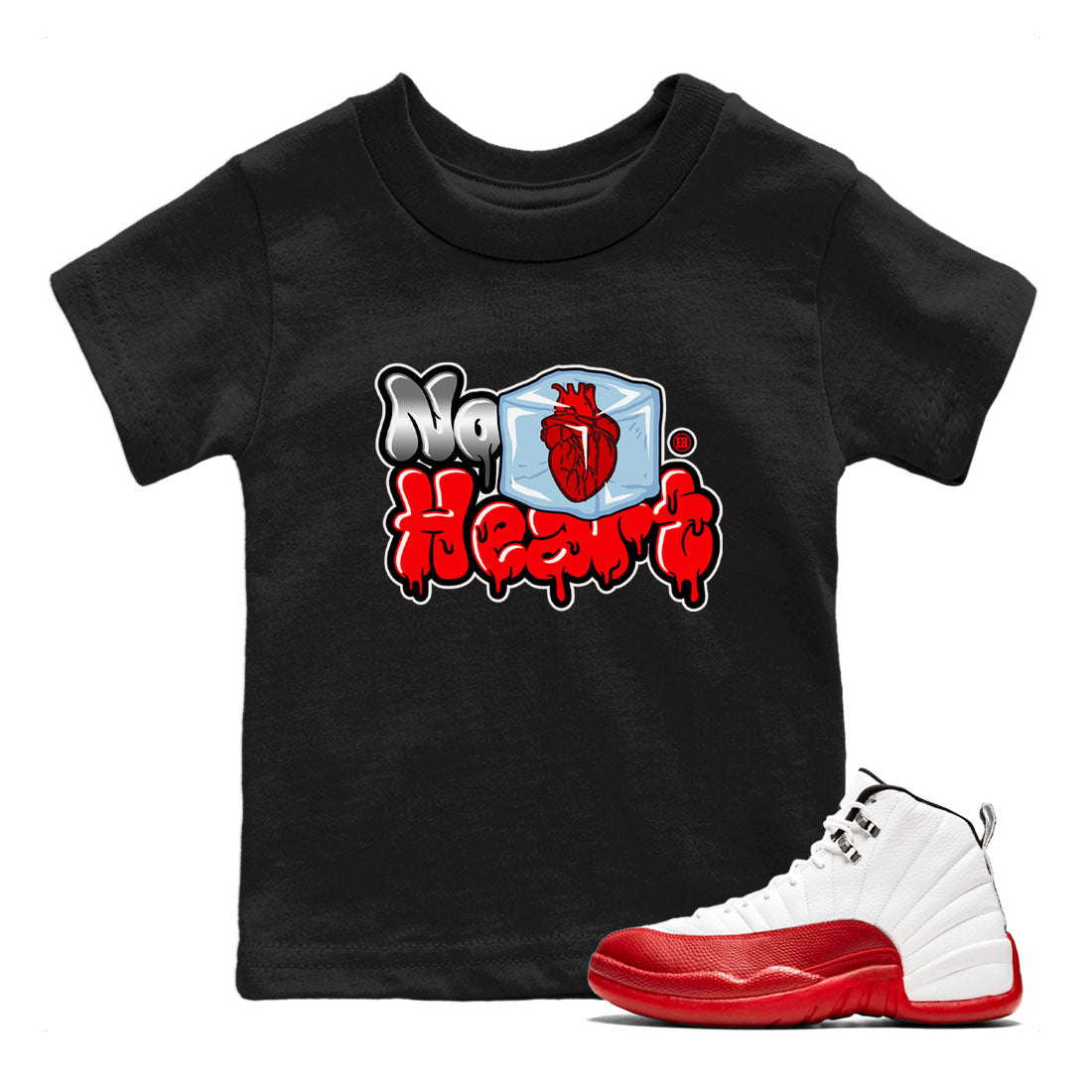 Air Jordan 12 Cherry shirt to match jordans No Hearts sneaker tees Air Jordan 12 Cherry Drip Gear Zone Baby Toddler Black 1 T-Shirt