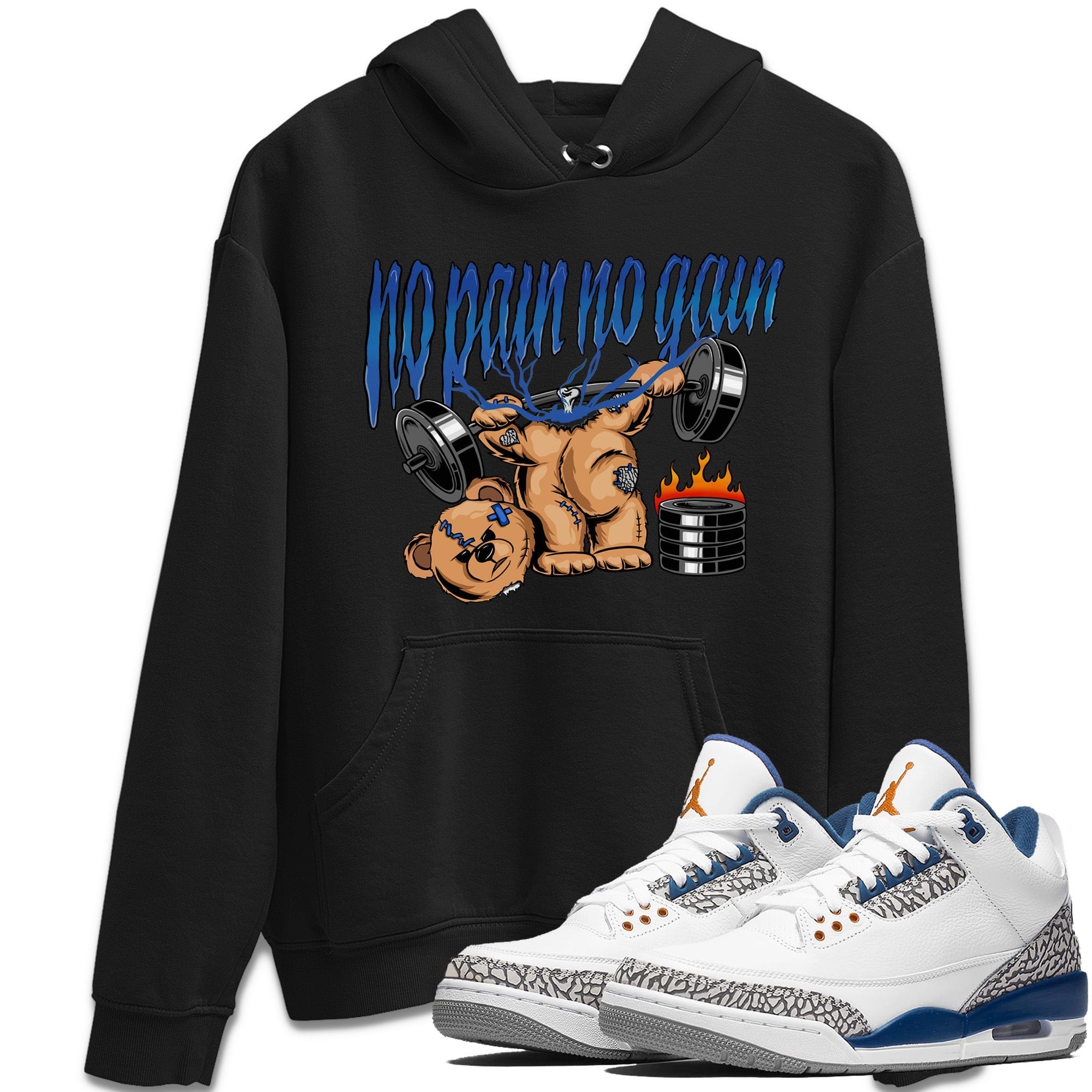 Air Jordan 3 Wizards Sneaker Match Tees No Pain No Gain Streetwear Sneaker Shirt Air Jordan 3 Retro Wizards Sneaker Release Tees Unisex Shirts Black 1