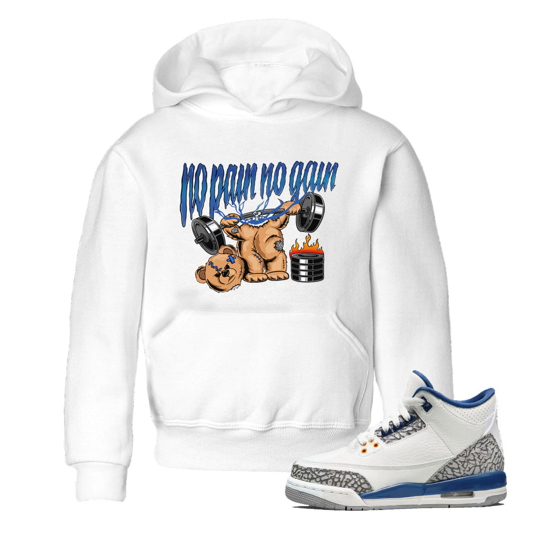 Air Jordan 3 Wizards Sneaker Match Tees No Pain No Gain Streetwear Sneaker Shirt Air Jordan 3 Retro Wizards Sneaker Release Tees Kids Shirts White 1