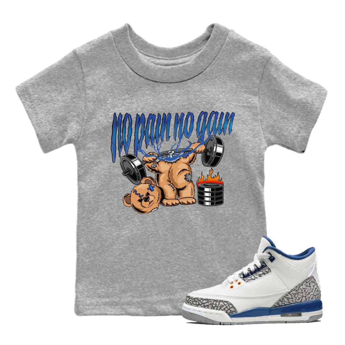 Air Jordan 3 Wizards No Pain No Gain Baby and Kids Streetwear Sneaker Shirt Air Jordan 3 Retro Wizards Kids Streetwear Sneaker Shirt Size Chart