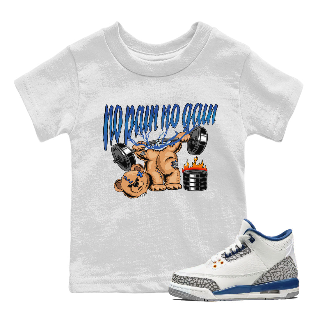 Air Jordan 3 Wizards Sneaker Match Tees No Pain No Gain Streetwear Sneaker Shirt Air Jordan 3 Retro Wizards Sneaker Release Tees Kids Shirts White 1