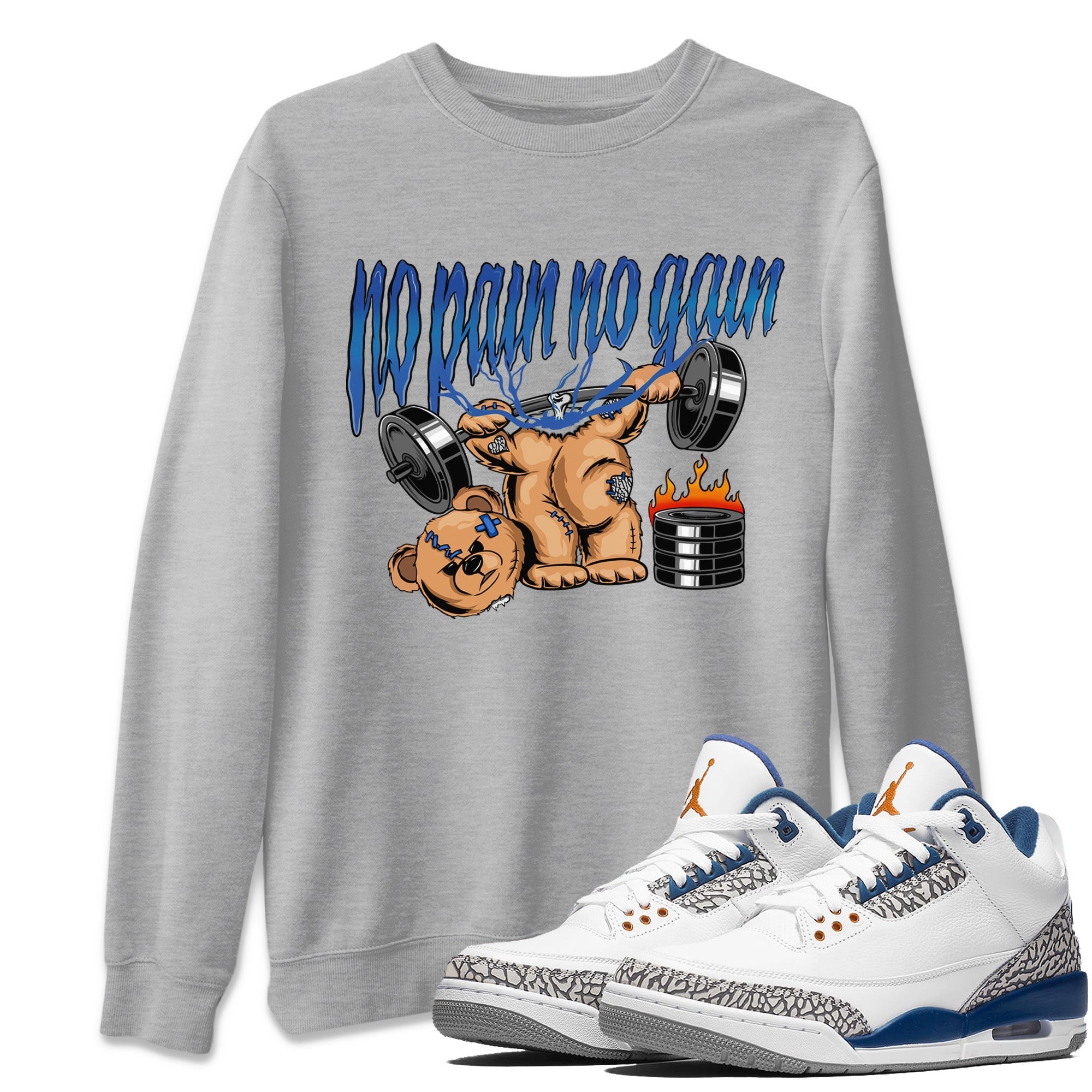 Air Jordan 3 Wizards Sneaker Match Tees No Pain No Gain Streetwear Sneaker Shirt Air Jordan 3 Retro Wizards Sneaker Release Tees Unisex Shirts Heather Grey 1