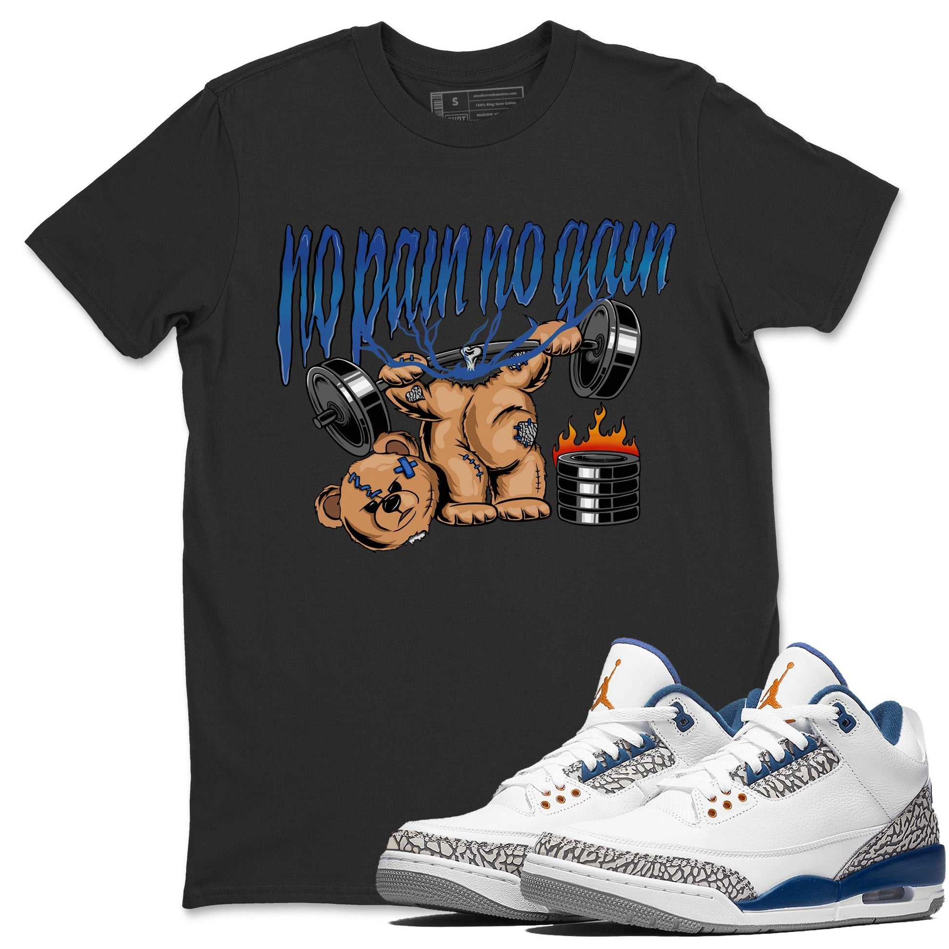 Air Jordan 3 Wizards Sneaker Match Tees No Pain No Gain Streetwear Sneaker Shirt Air Jordan 3 Retro Wizards Sneaker Release Tees Unisex Shirts Black 1