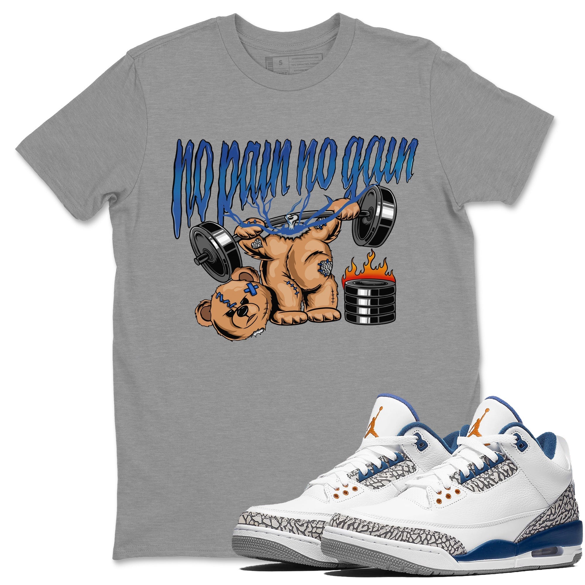 Air Jordan 3 Wizards No Pain No Gain Crew Neck Streetwear Sneaker Shirt Air Jordan 3 Retro Wizards Sneaker T-Shirts Size Chart