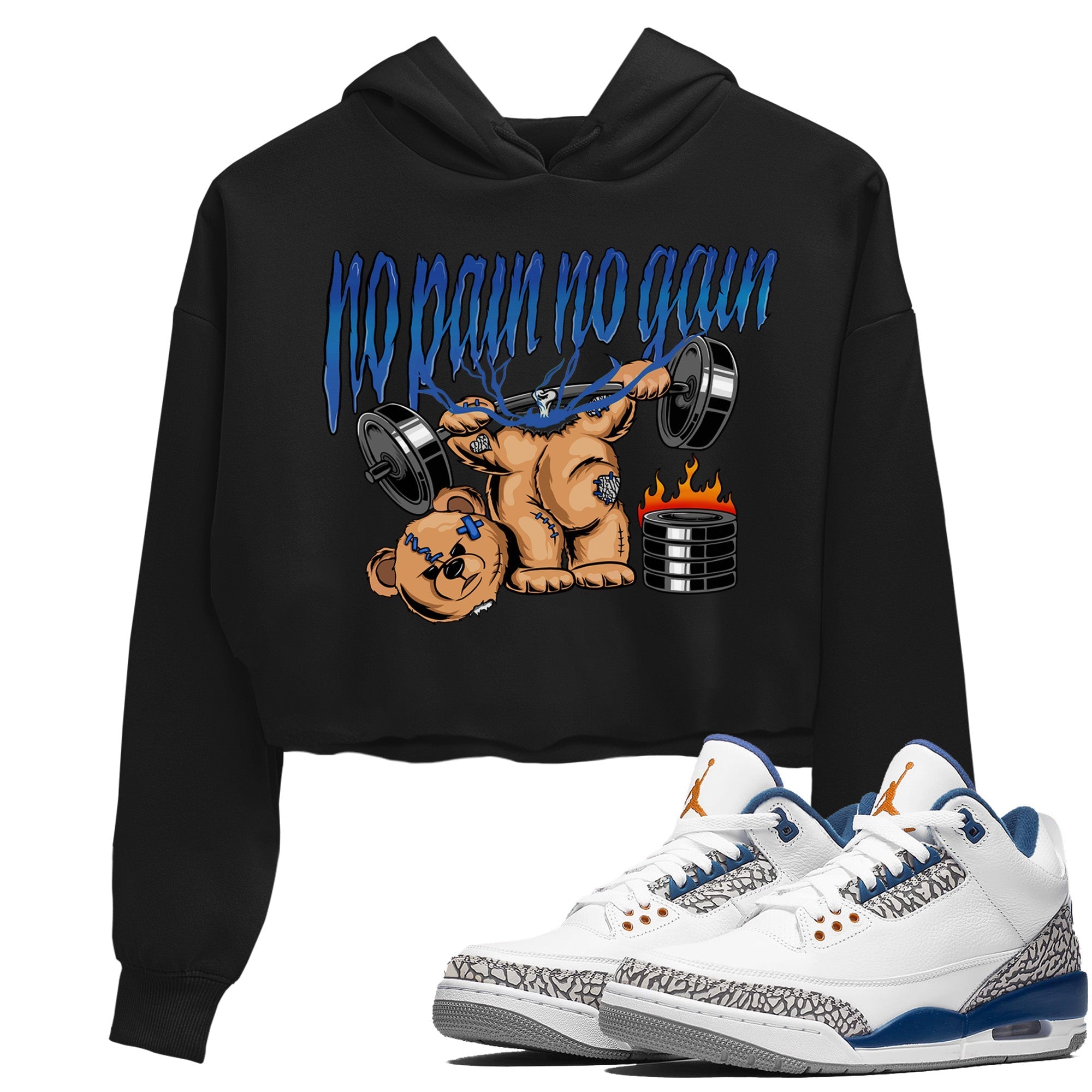 Air Jordan 3 Wizards Sneaker Match Tees No Pain No Gain Streetwear Sneaker Shirt Air Jordan 3 Retro Wizards Sneaker Release Tees Women's Shirts Black 1