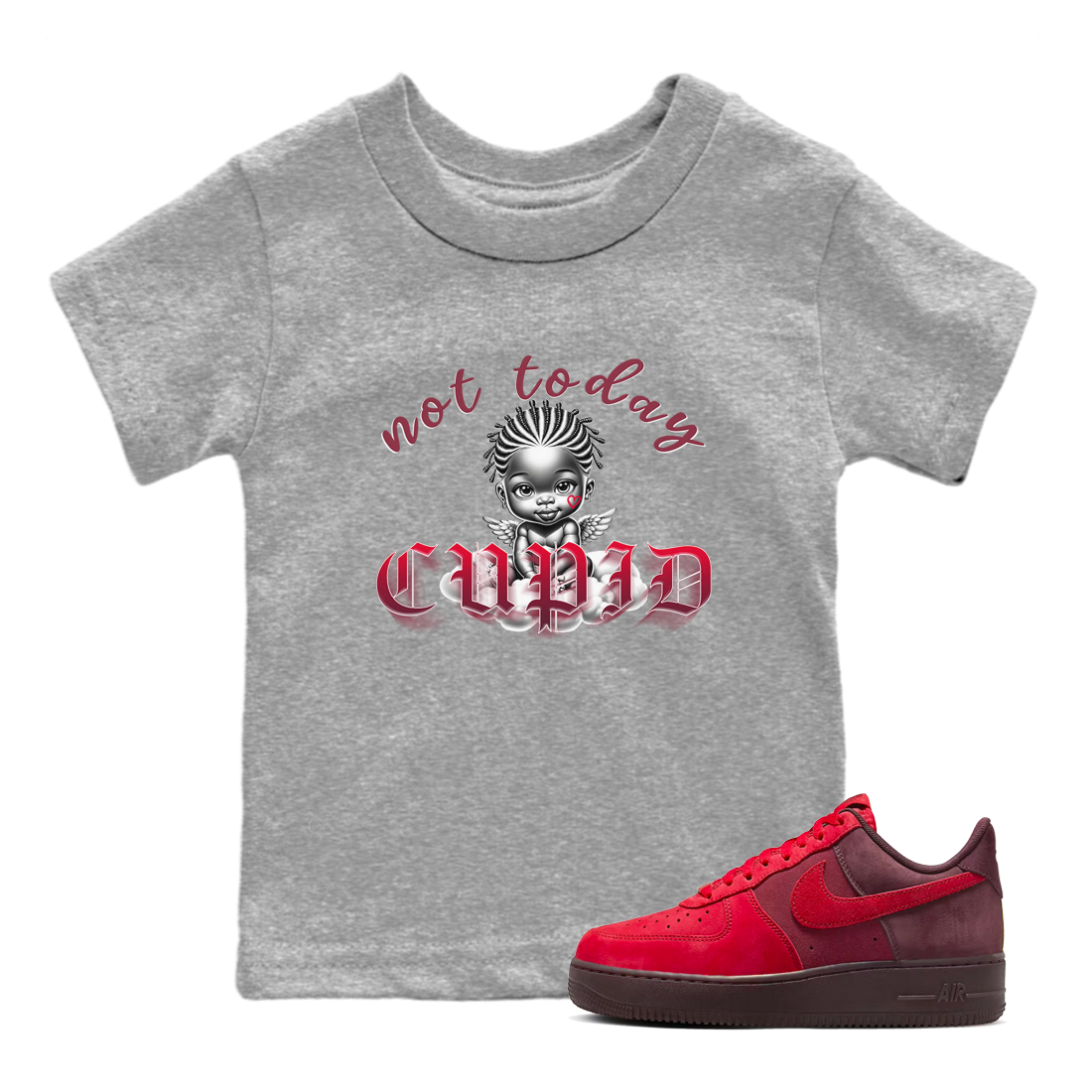 AF1 Layers Of Love shirt Valentine's Day Shirt to match jordans Not Today Cupid sneaker tees Air Force 1 Layers Of Love Drip Gear Zone baby toddler Heather Grey 1 cotton Shirt