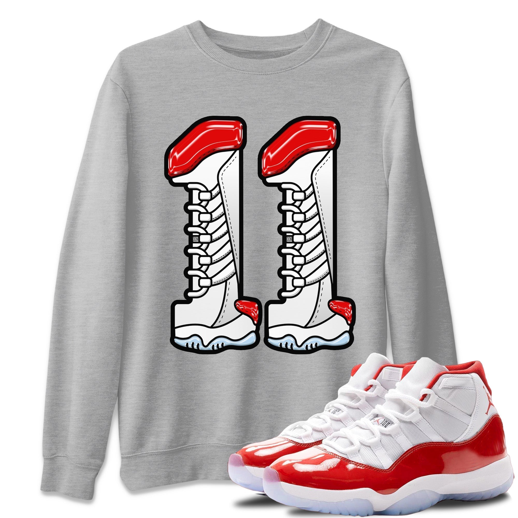 Air Jordan 11 cherry Sneaker Match Tees Number 11 Sneaker Tees Air Jordan 11 cherry Jordan to match sneaker T-Shirt Crew Neck Shirts