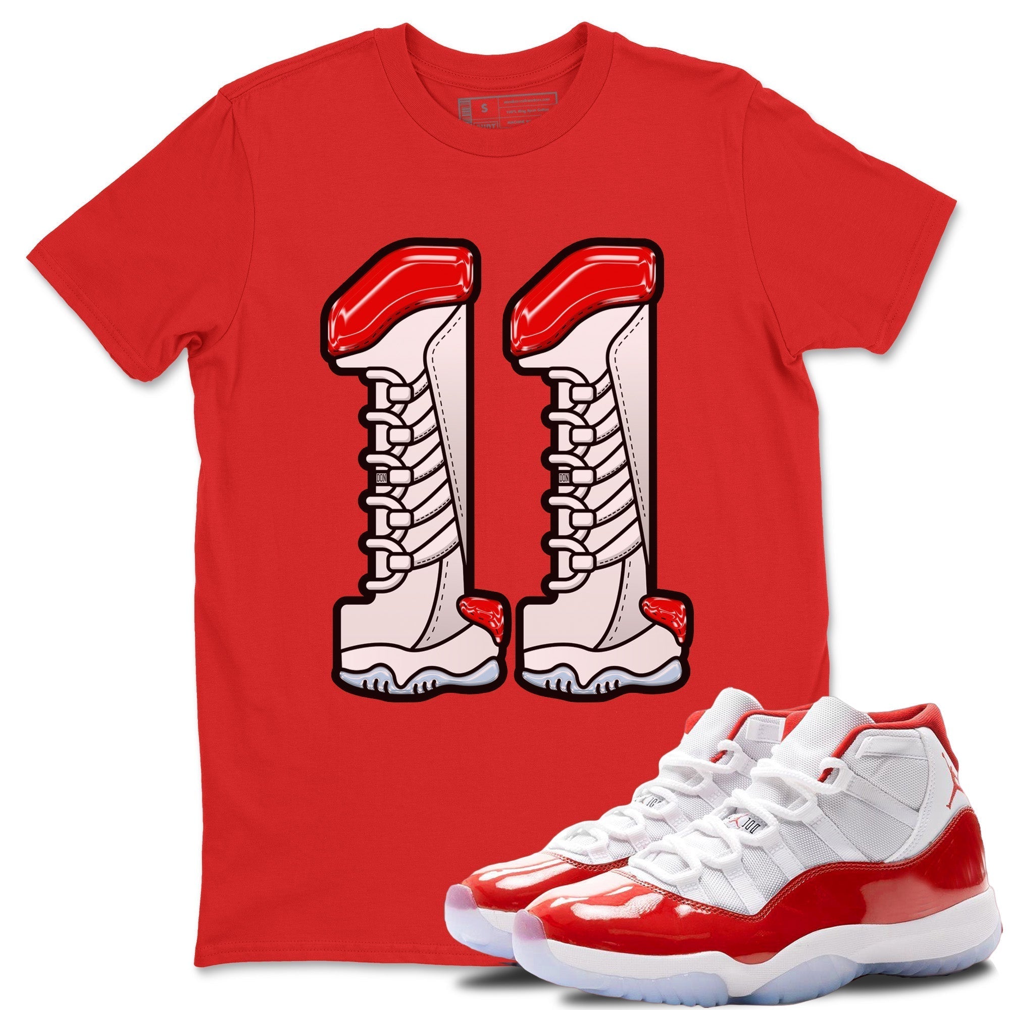 Air Jordan 11 cherry Sneaker Match Tees Number 11 Sneaker Tees Air Jordan 11 cherry Jordan to match sneaker T-Shirt Crew Neck Shirts