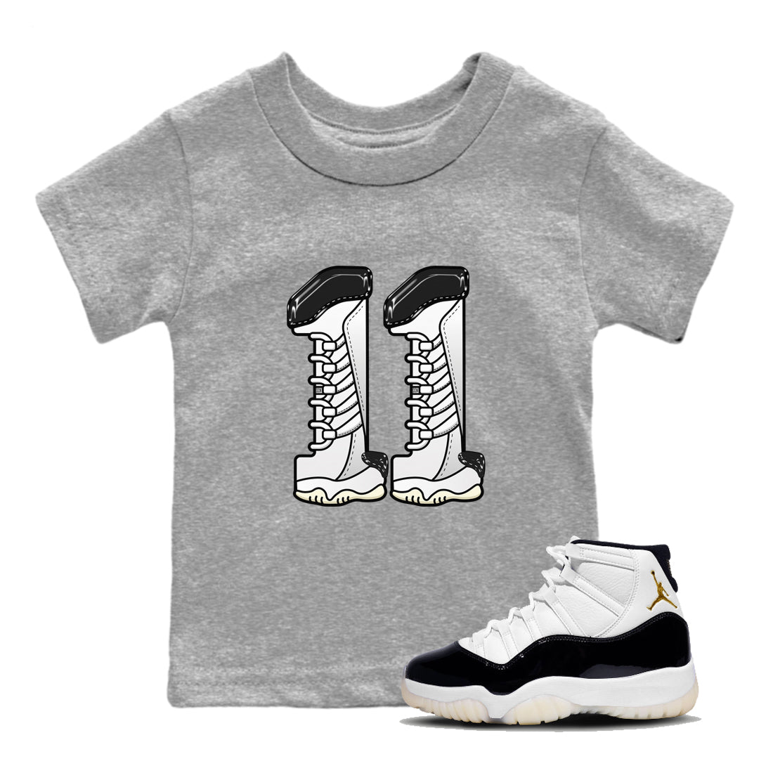 11s Gratitude shirt to match jordans Number 11 sneaker tees Air Jordan 11 Gratitude Drip Gear Zone Baby Toddler Heather Grey 1 T-Shirt
