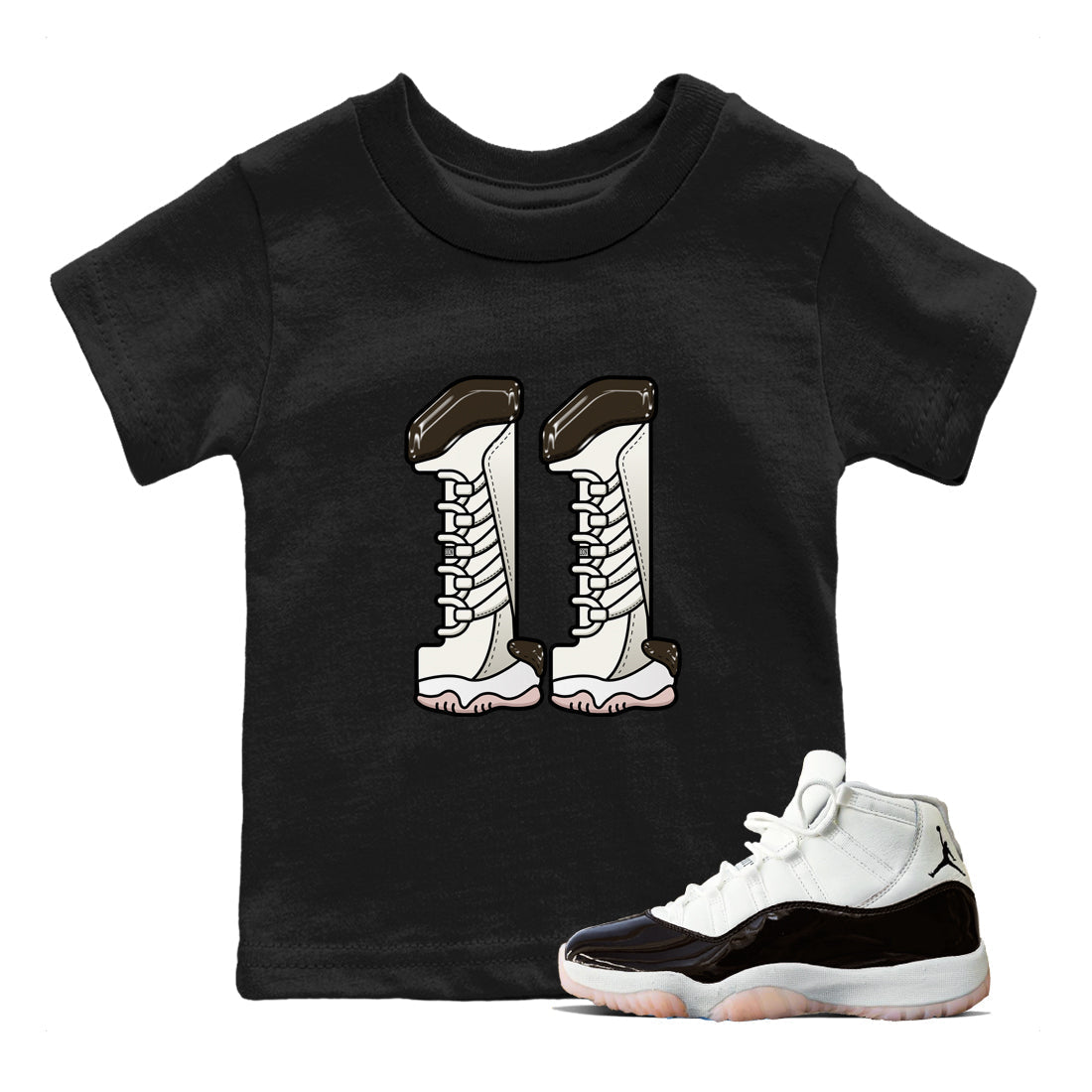11s Neapolitan shirt to match jordans Number 11 sneaker matching t-shirts and clothing Air Jordan 11 Neapolitan Drip Gear Zone Youth Kids Toddler Black 1 T-Shirt