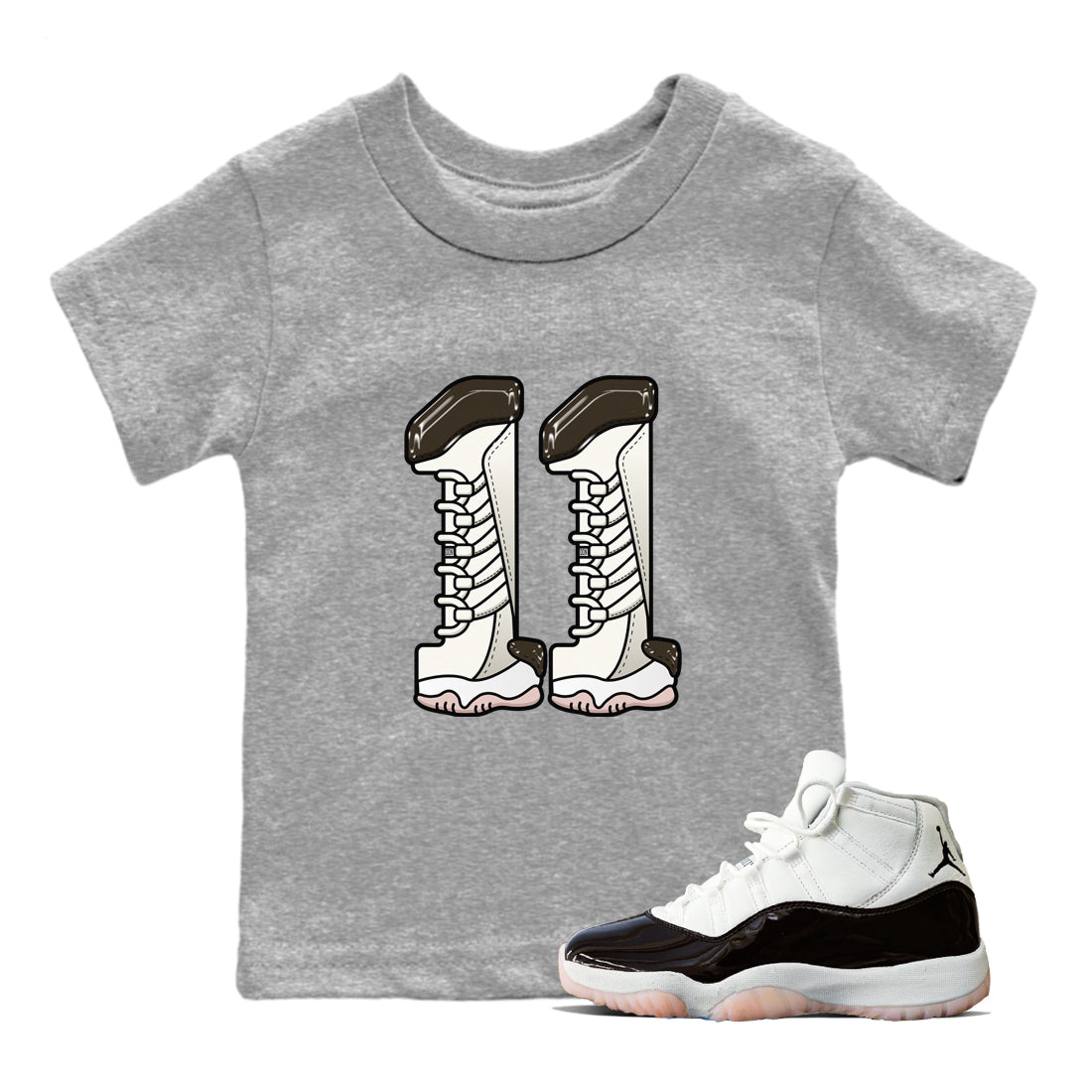 11s Neapolitan shirt to match jordans Number 11 sneaker matching t-shirts and clothing Air Jordan 11 Neapolitan Drip Gear Zone Youth Kids Toddler Heather Grey 1 T-Shirt