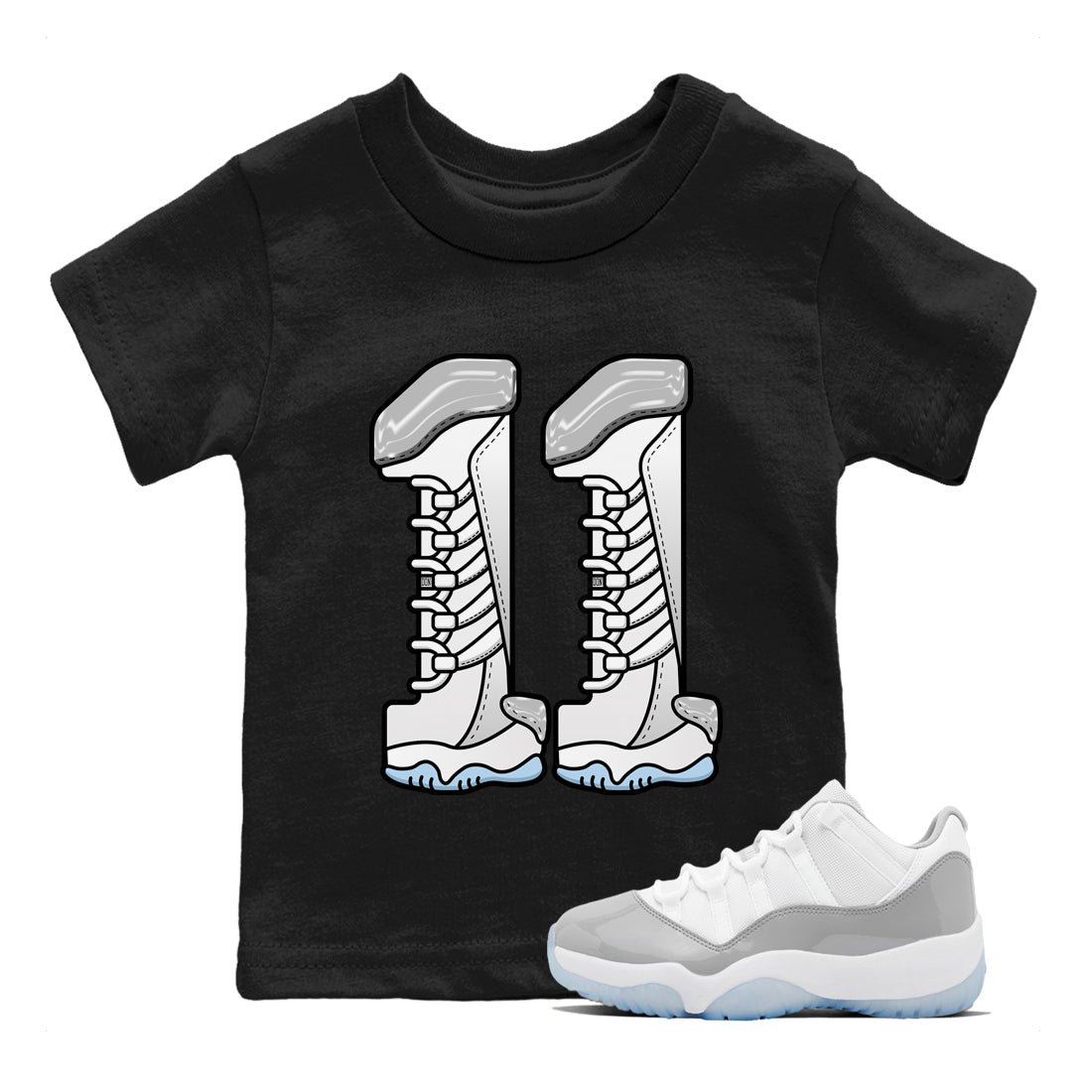 Air Jordan 11 White Cement Sneaker Match Tees Number 11 Streetwear Sneaker Shirt Air Jordan 11 Cement Grey Sneaker Release Tees Kids Shirts Black 1