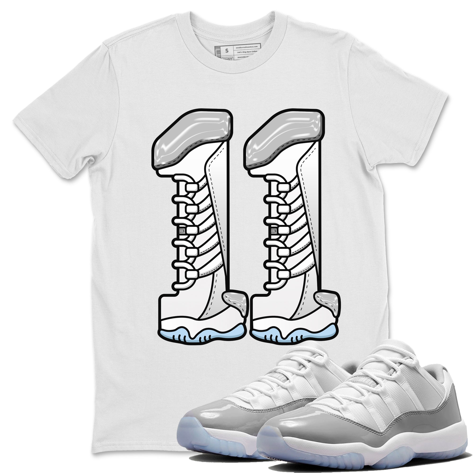 Air Jordan 11 White Cement Sneaker Match Tees Number 11 Streetwear Sneaker Shirt Air Jordan 11 Cement Grey Sneaker Release Tees Unisex Shirts White 1