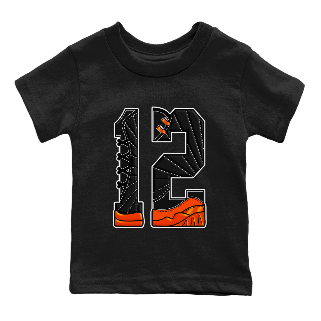 Air Jordan 12 Brilliant Orange Sneaker Match Tees Number 12 Streetwear Sneaker Shirt Air Jordan 12 Orange Sneaker Release Tees Kids Shirts Black 2
