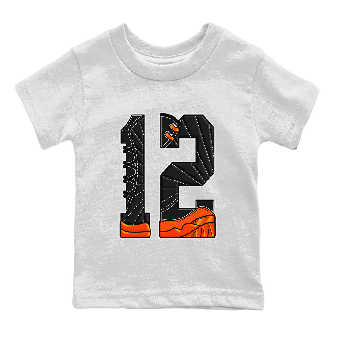Air Jordan 12 Brilliant Orange Sneaker Match Tees Number 12 Streetwear Sneaker Shirt Air Jordan 12 Orange Sneaker Release Tees Kids Shirts White 2