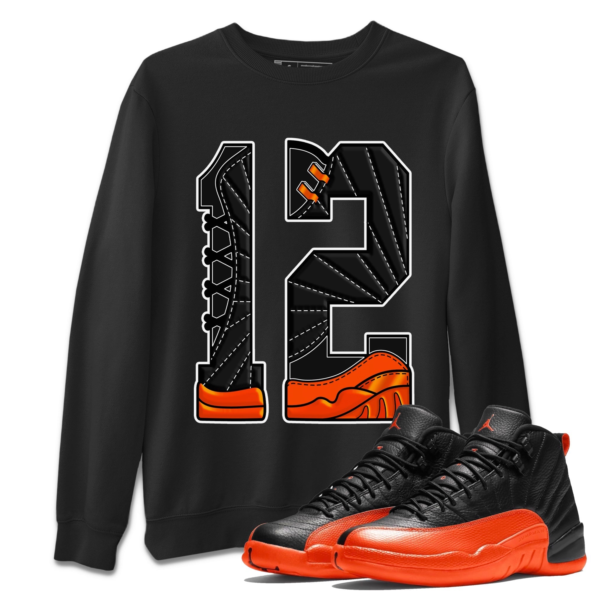 Air Jordan 12 Brilliant Orange Sneaker Match Tees Number 12 Streetwear Sneaker Shirt Air Jordan 12 Orange Sneaker Release Tees Unisex Shirts Black 1