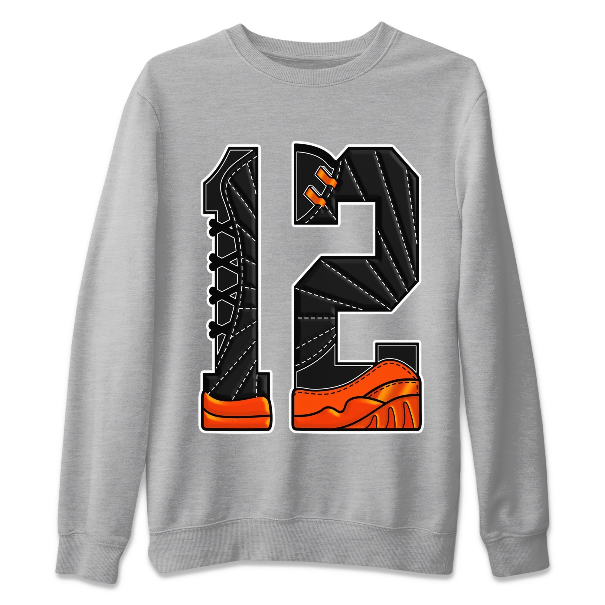 Air Jordan 12 Brilliant Orange Sneaker Match Tees Number 12 Streetwear Sneaker Shirt Air Jordan 12 Orange Sneaker Release Tees Unisex Shirts Heather Grey 2