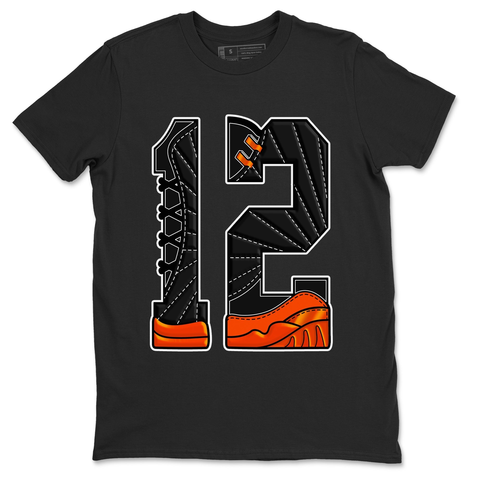 Air Jordan 12 Brilliant Orange Sneaker Match Tees Number 12 Streetwear Sneaker Shirt Air Jordan 12 Orange Sneaker Release Tees Unisex Shirts Black 2