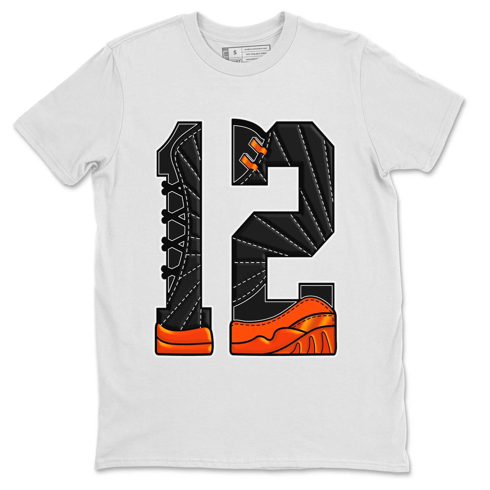 Air Jordan 12 Brilliant Orange Sneaker Match Tees Number 12 Streetwear Sneaker Shirt Air Jordan 12 Orange Sneaker Release Tees Unisex Shirts White 2
