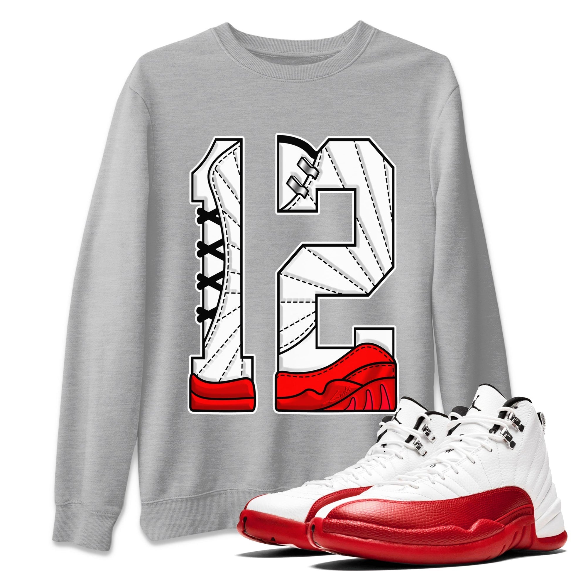 12s Cherry Sneaker Match Tees Number 12 Sneaker Tees Air Jordan 12 Cherry Sneaker Release Tees Unisex Shirts Heather Grey 1