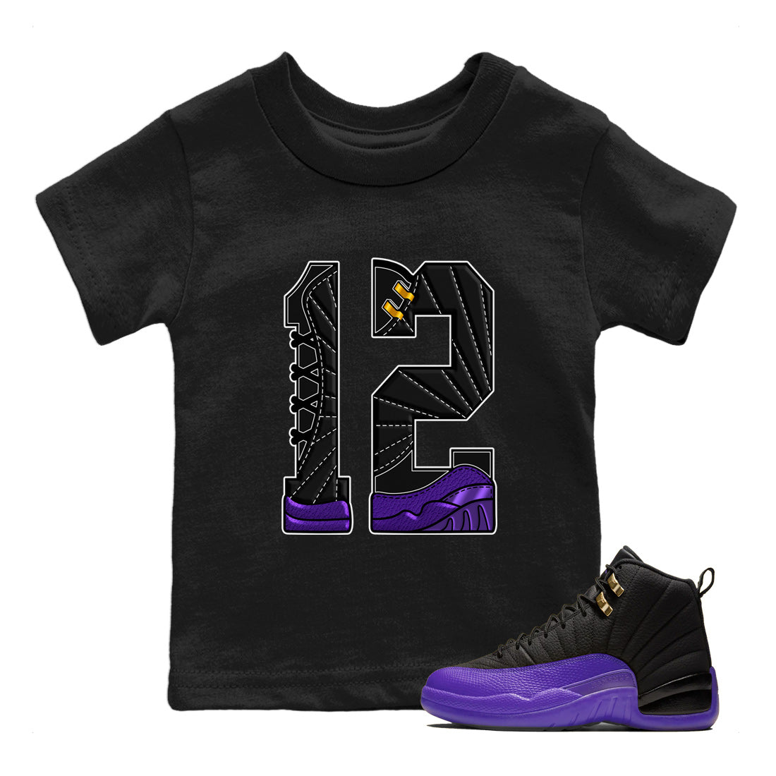 Air Jordan 12 Field Purple Sneaker Match Tees Number 12 Streetwear Sneaker Shirt Air Jordan 12 Purple Sneaker Release Tees Kids Shirts Black 1