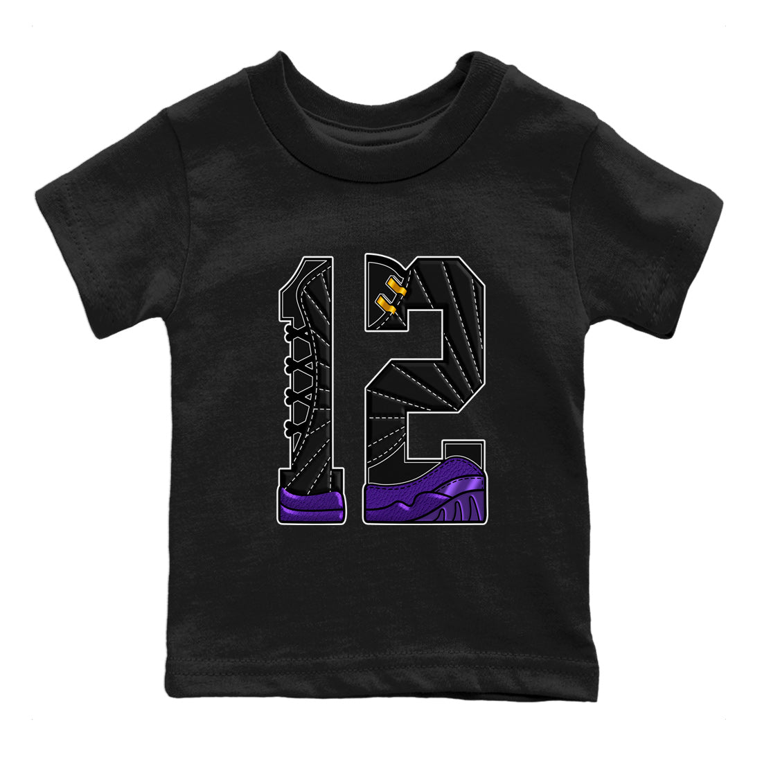 Air Jordan 12 Field Purple Sneaker Match Tees Number 12 Streetwear Sneaker Shirt Air Jordan 12 Purple Sneaker Release Tees Kids Shirts Black 2