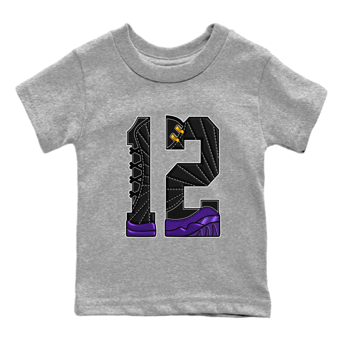 Air Jordan 12 Field Purple Sneaker Match Tees Number 12 Streetwear Sneaker Shirt Air Jordan 12 Purple Sneaker Release Tees Kids Shirts Heather Grey 2