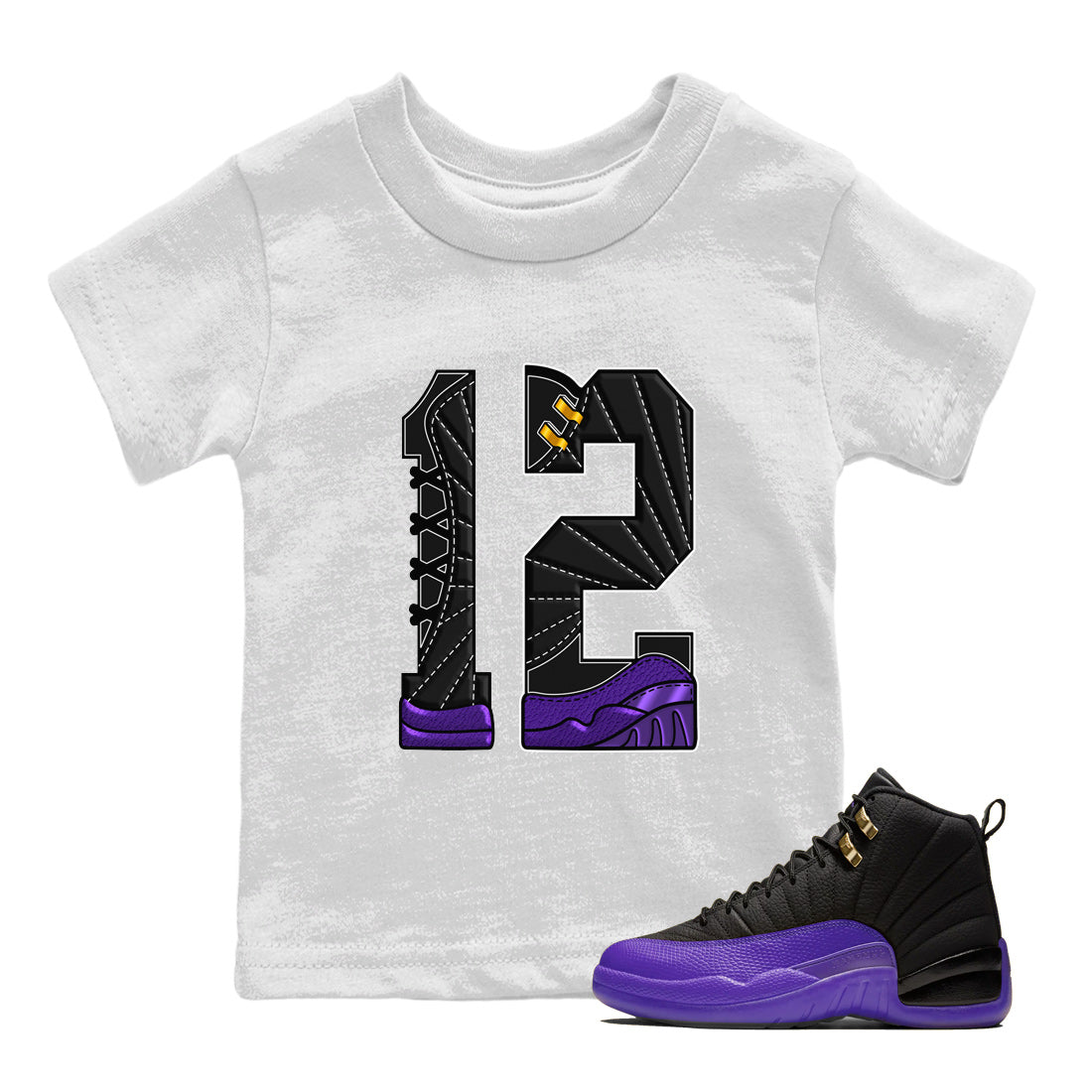 Air Jordan 12 Field Purple Sneaker Match Tees Number 12 Streetwear Sneaker Shirt Air Jordan 12 Purple Sneaker Release Tees Kids Shirts White 1