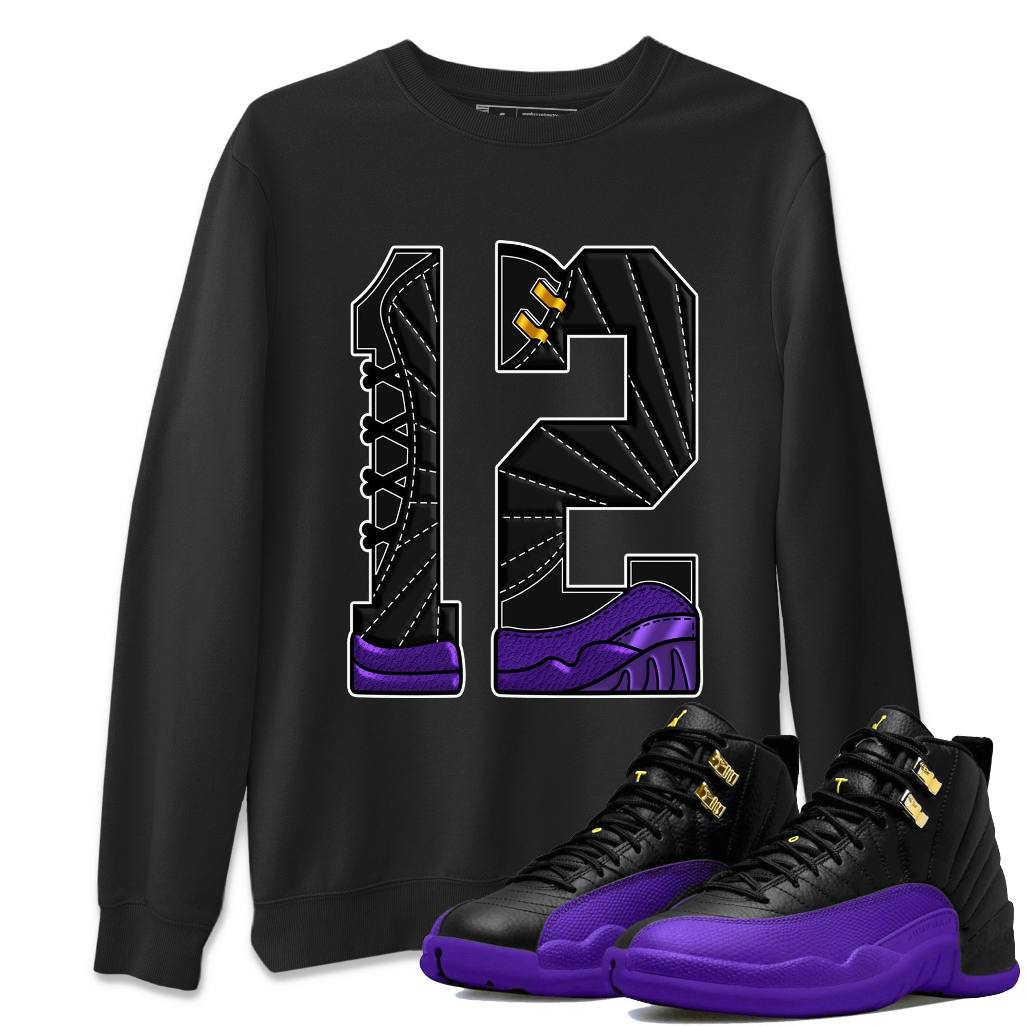 Air Jordan 12 Field Purple Sneaker Match Tees Number 12 Streetwear Sneaker Shirt Air Jordan 12 Purple Sneaker Release Tees Unisex Shirts Black 1