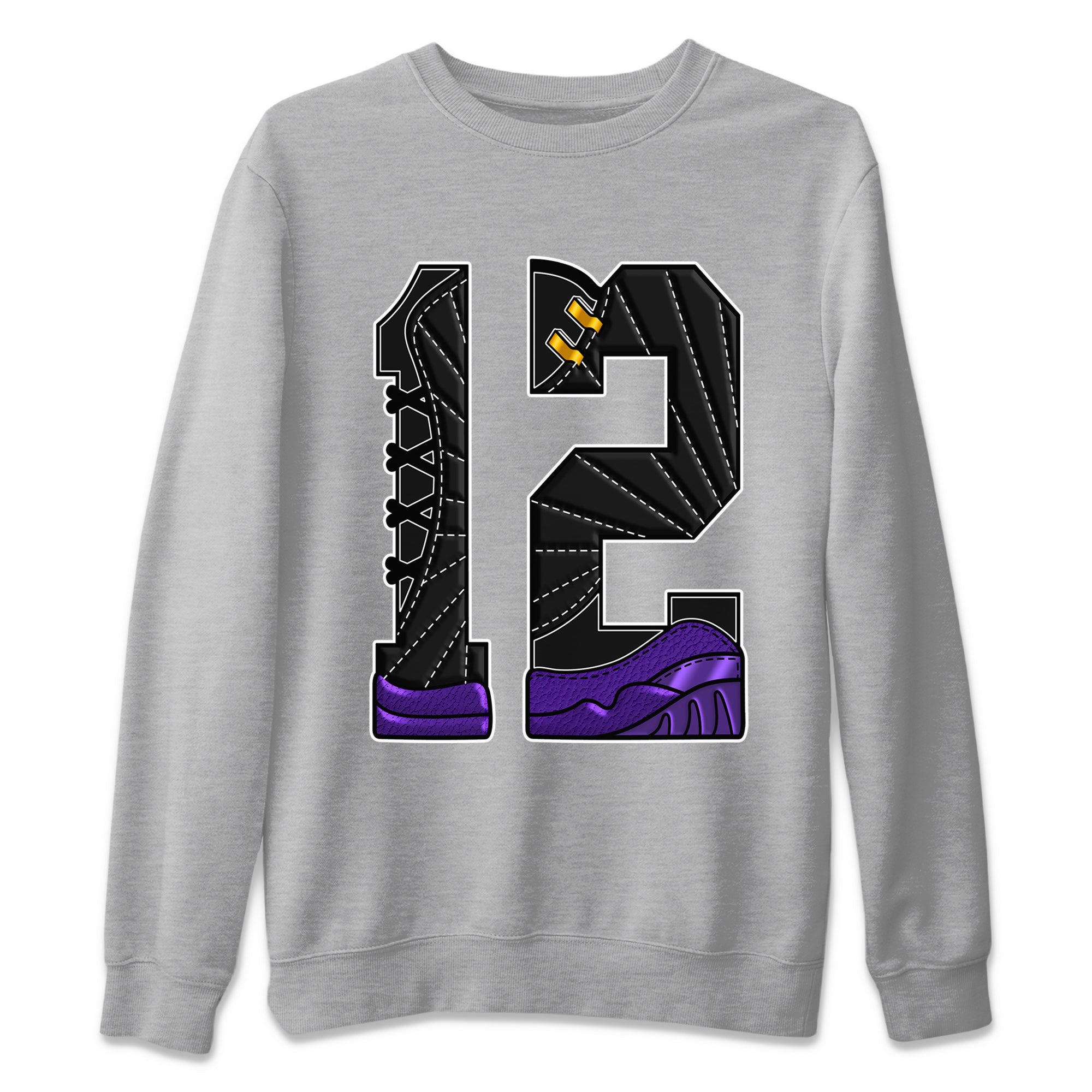 Air Jordan 12 Field Purple Sneaker Match Tees Number 12 Streetwear Sneaker Shirt Air Jordan 12 Purple Sneaker Release Tees Unisex Shirts Heather Grey 2