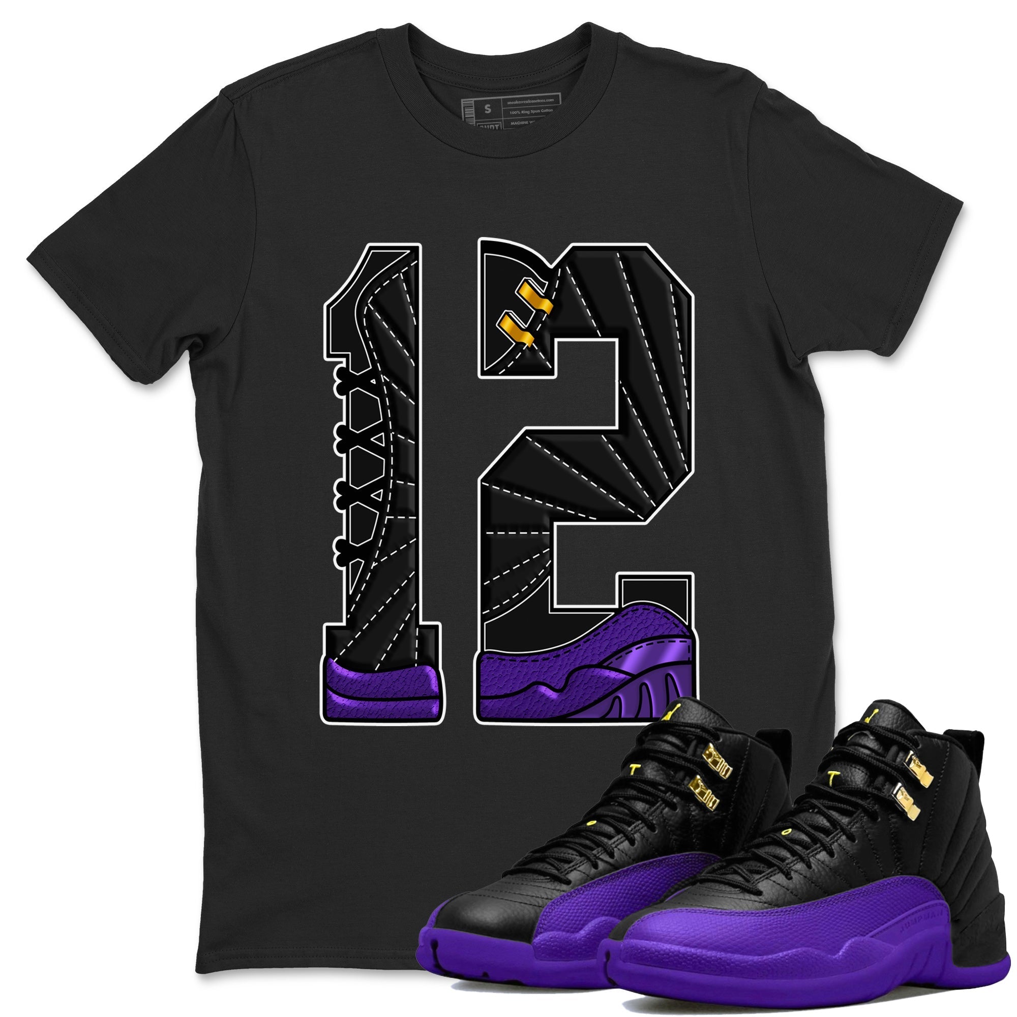 Air Jordan 12 Field Purple Sneaker Match Tees Number 12 Streetwear Sneaker Shirt Air Jordan 12 Purple Sneaker Release Tees Unisex Shirts Black 1