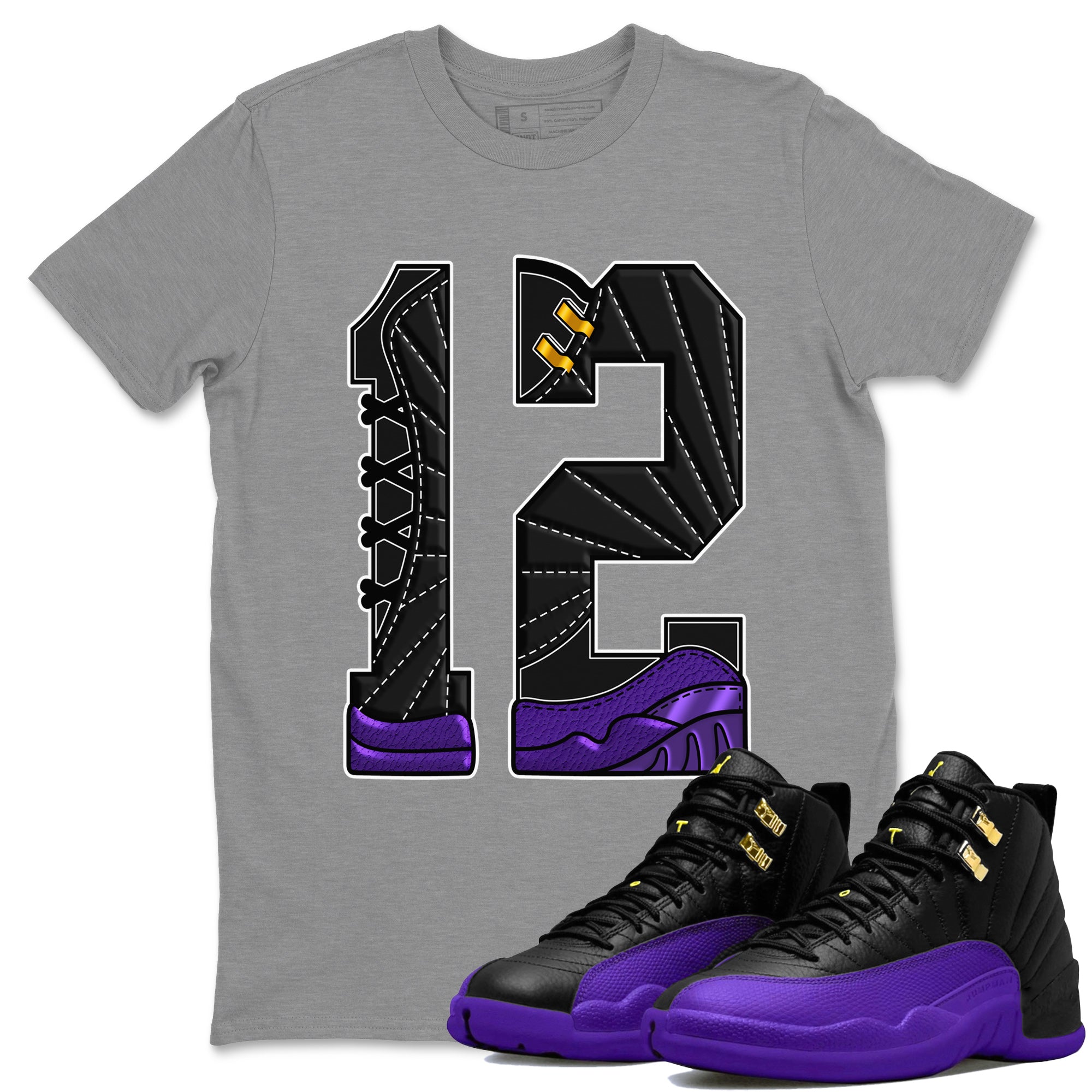 Air Jordan 12 Field Purple Sneaker Match Tees Number 12 Streetwear Sneaker Shirt Air Jordan 12 Purple Sneaker Release Tees Unisex Shirts Heather Grey 1