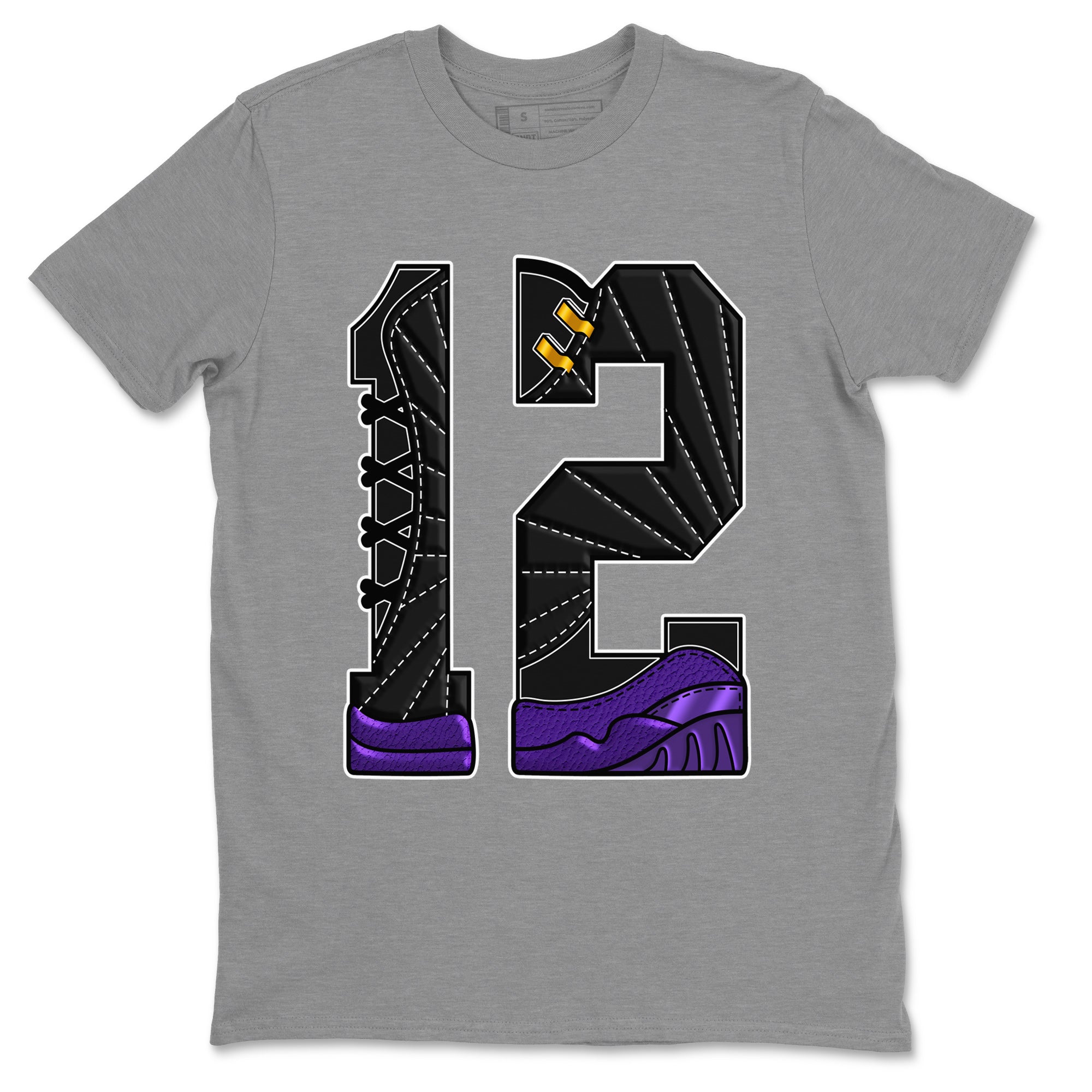 Air Jordan 12 Field Purple Sneaker Match Tees Number 12 Streetwear Sneaker Shirt Air Jordan 12 Purple Sneaker Release Tees Unisex Shirts Heather Grey 2
