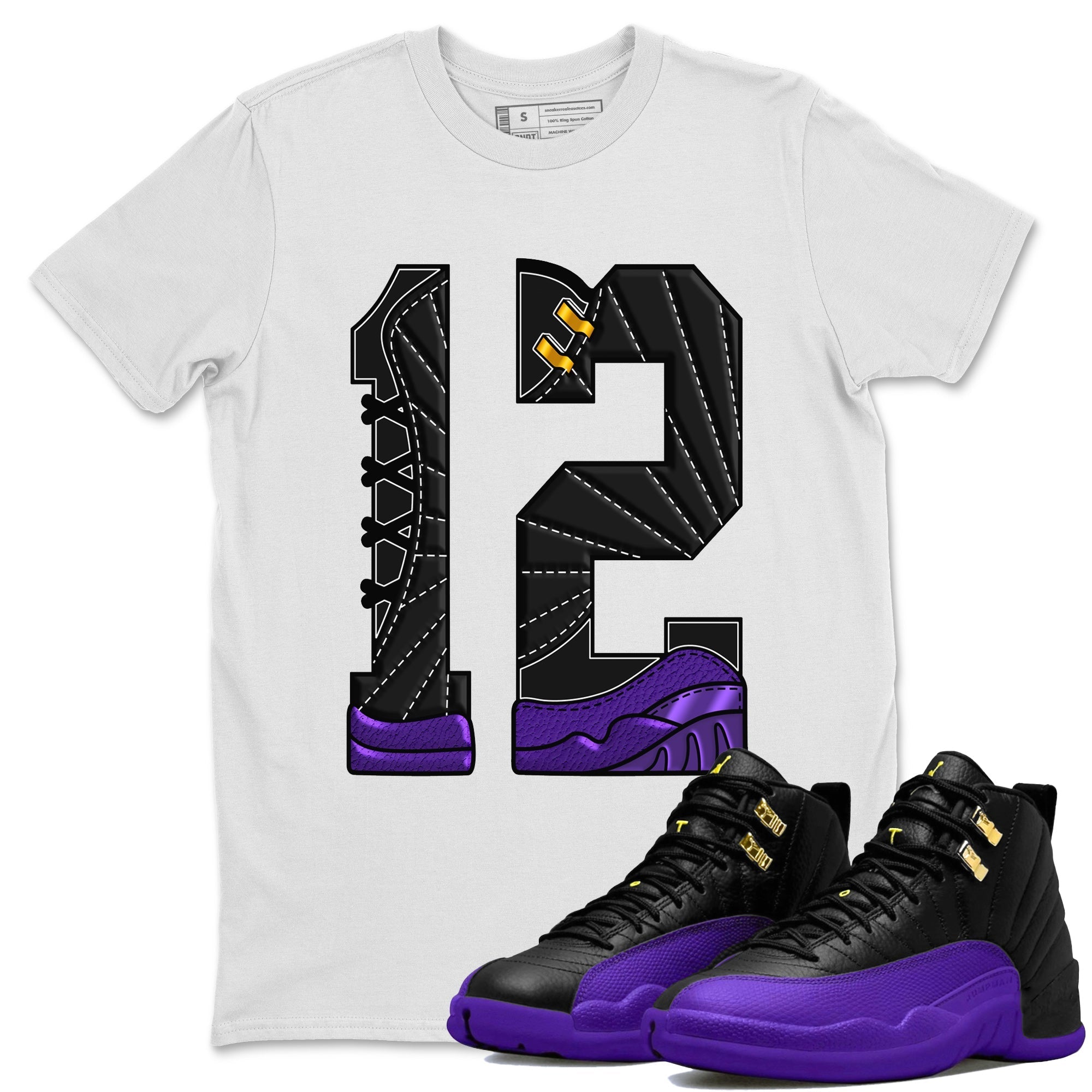 Air Jordan 12 Field Purple Sneaker Match Tees Number 12 Streetwear Sneaker Shirt Air Jordan 12 Purple Sneaker Release Tees Unisex Shirts White 1