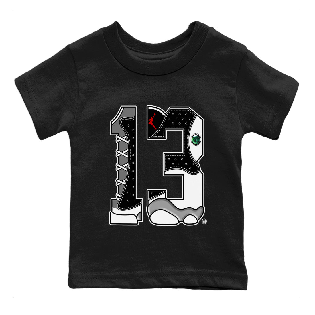 Air Jordan 13 Black Flint Number 13 Baby and Kids Sneaker Tees Air Jordan 13 Retro Black Flint Kids Sneaker Tees Washing and Care Tip