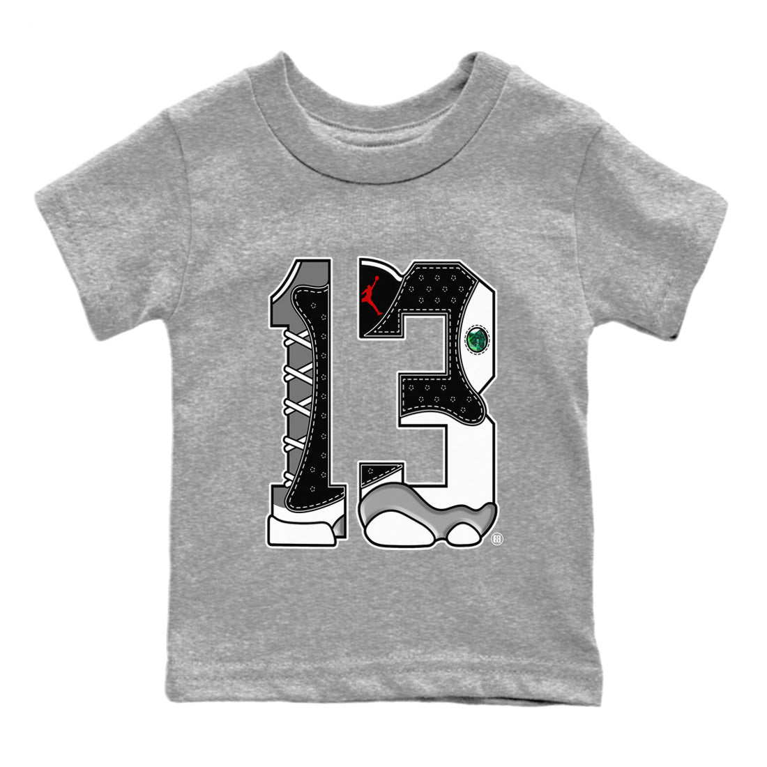 Air Jordan 13 Black Flint Shirt To Match Jordans Number 13 Sneaker Tees Air Jordan 13 Retro Black Flint Drip Gear Zone Sneaker Matching Clothing Kids Shirts Heather Grey 2