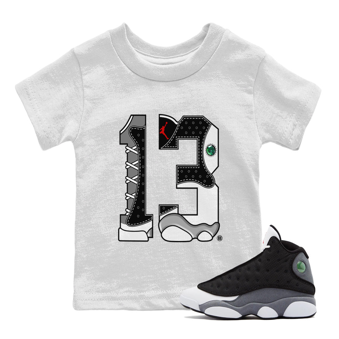 Air Jordan 13 Black Flint Shirt To Match Jordans Number 13 Sneaker Tees Air Jordan 13 Retro Black Flint Drip Gear Zone Sneaker Matching Clothing Kids Shirts White 1