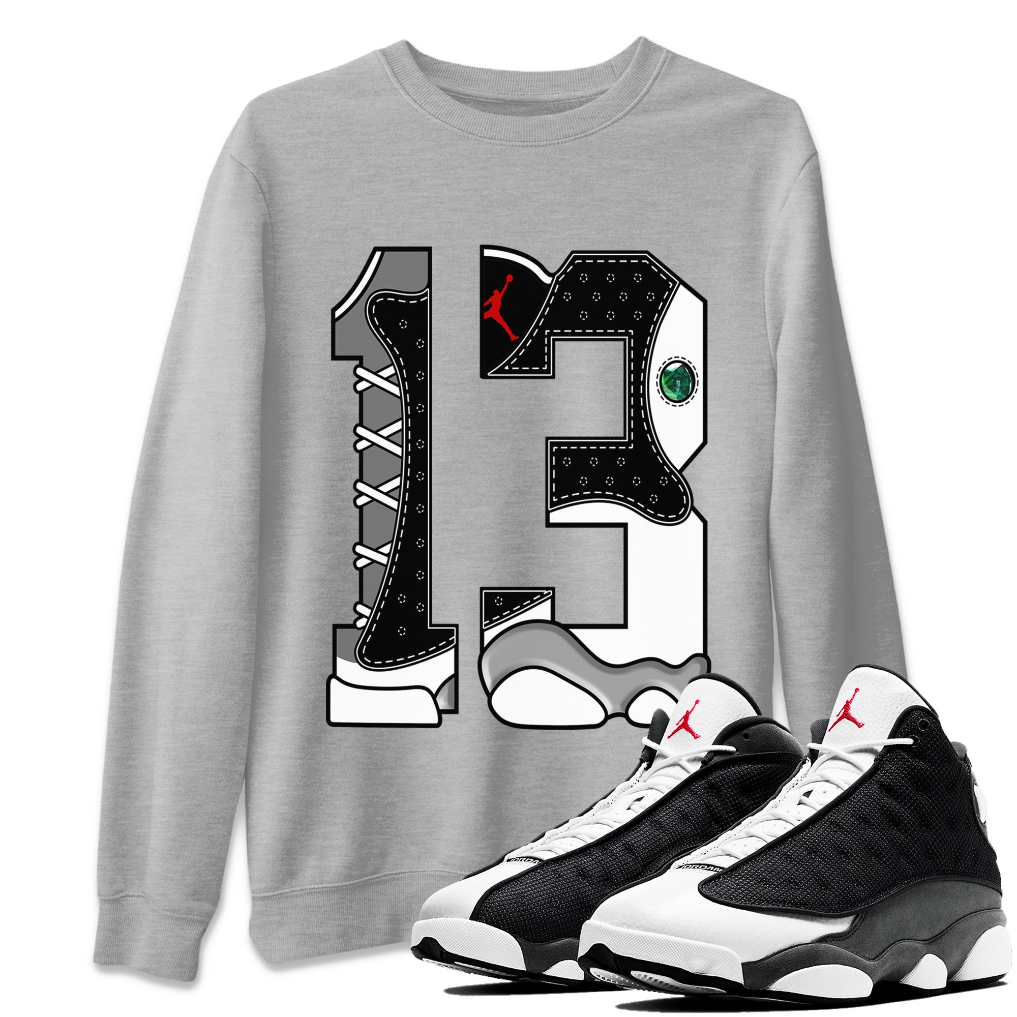 Air Jordan 13 Black Flint Shirt To Match Jordans Number 13 Sneaker Tees Air Jordan 13 Retro Black Flint Drip Gear Zone Sneaker Matching Clothing Unisex Shirts Heather Grey 1