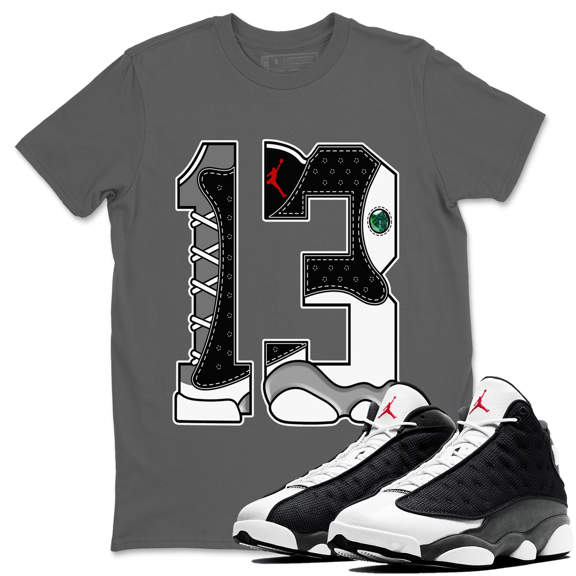 Air Jordan 13 Black Flint Number 13 Crew Neck Sneaker Tees Air Jordan 13 Retro Black Flint Sneaker T-Shirts Washing and Care Tip