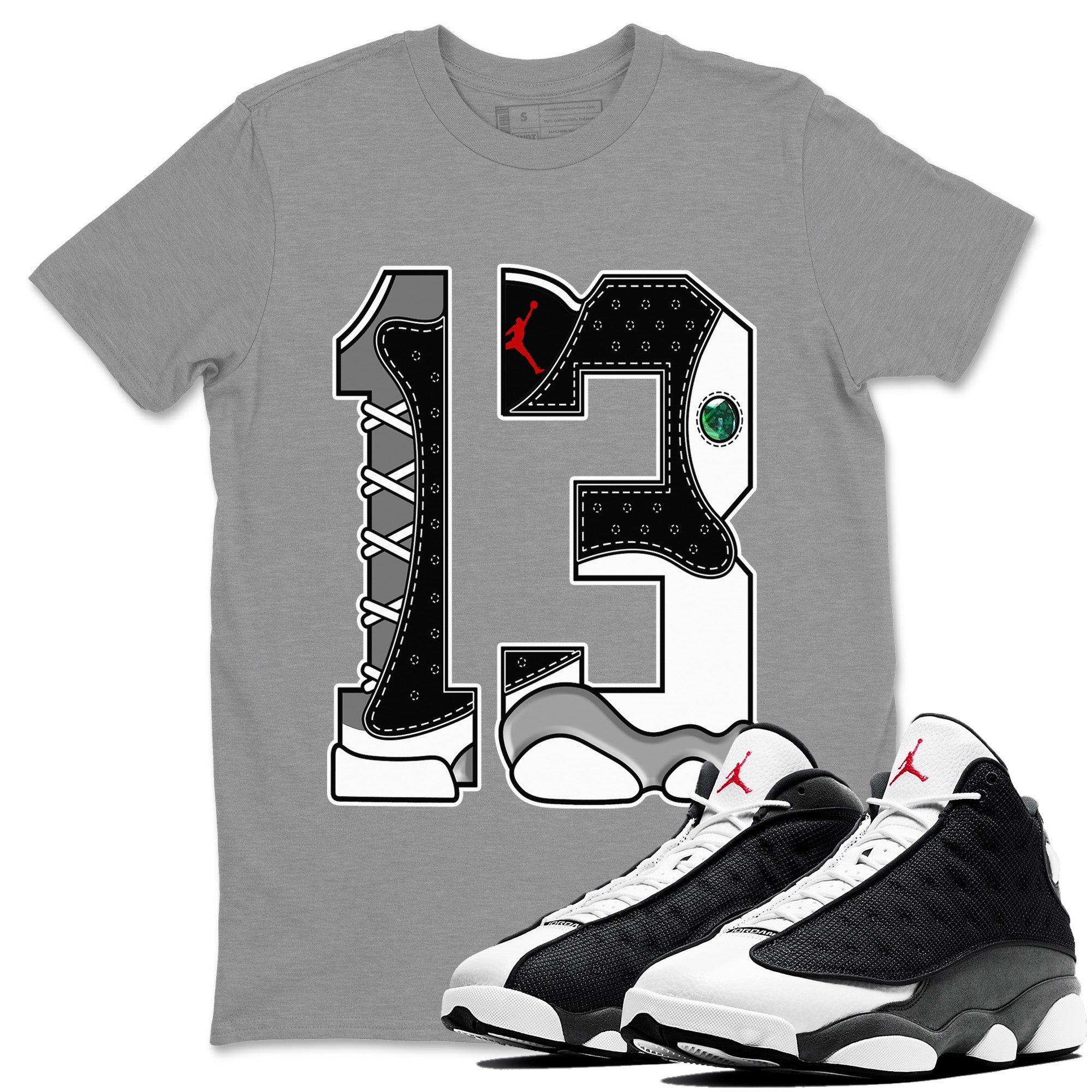 Air Jordan 13 Black Flint Number 13 Crew Neck Sneaker Tees Air Jordan 13 Retro Black Flint Sneaker T-Shirts Size Chart