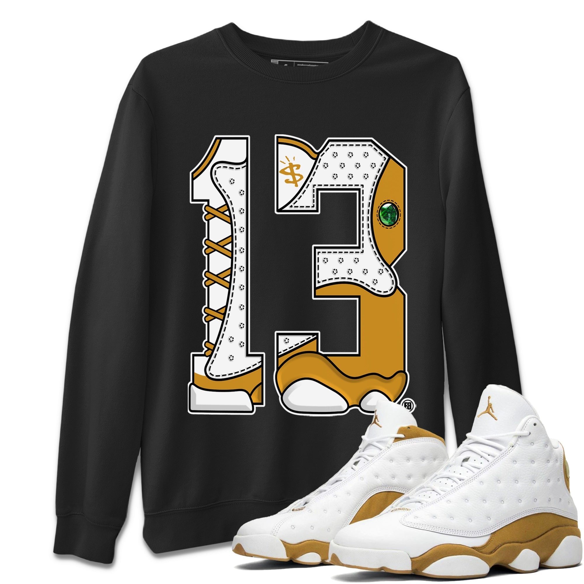 Jordan Retro 13 Wheat Sneaker Matching Tee Number 13 Streetwear Sneaker Shirt Air Jordan 13 Wheat Sneaker Release Tees Unisex Shirts Black 1