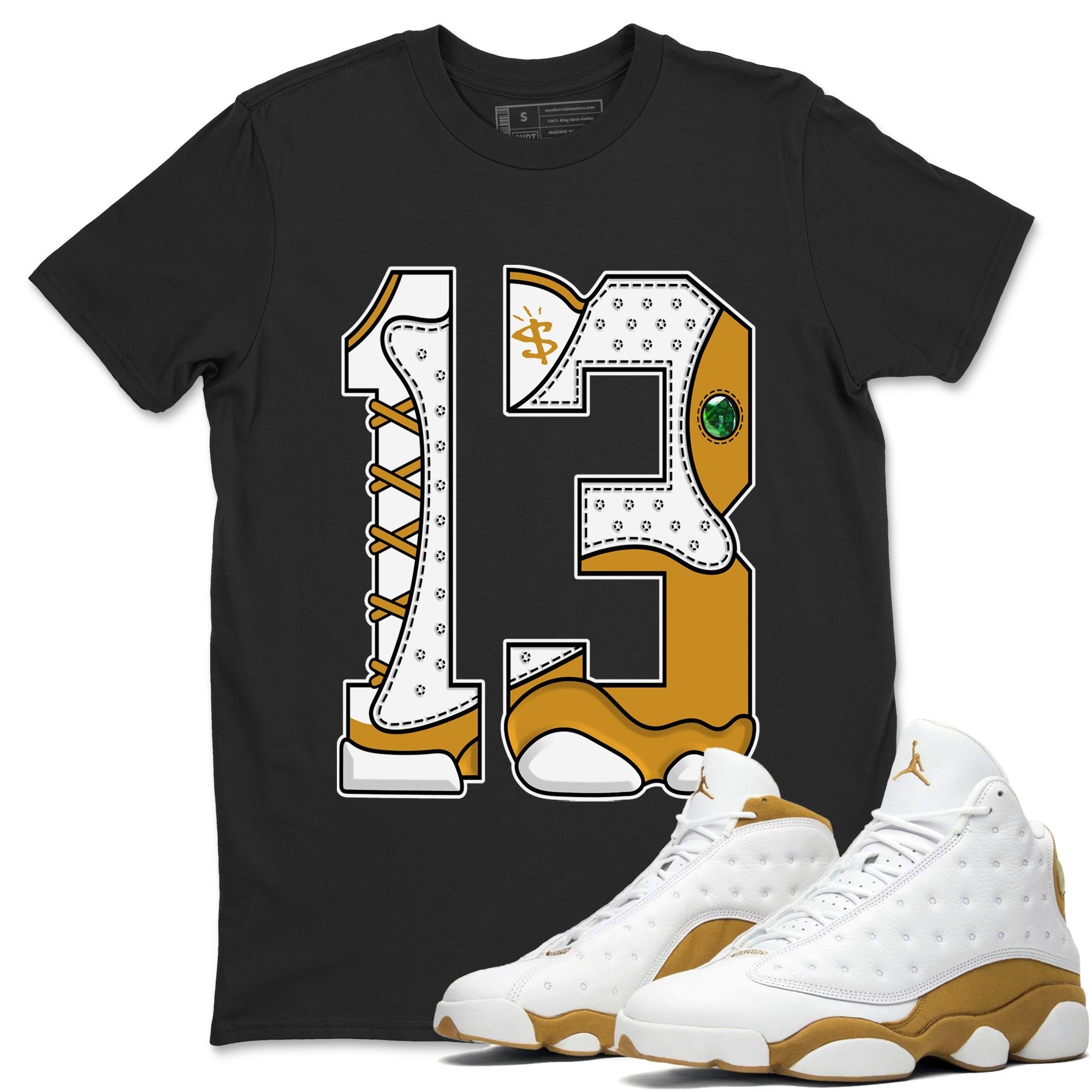 Jordan Retro 13 Wheat Sneaker Matching Tee Number 13 Streetwear Sneaker Shirt Air Jordan 13 Wheat Sneaker Release Tees Unisex Shirts Black 1