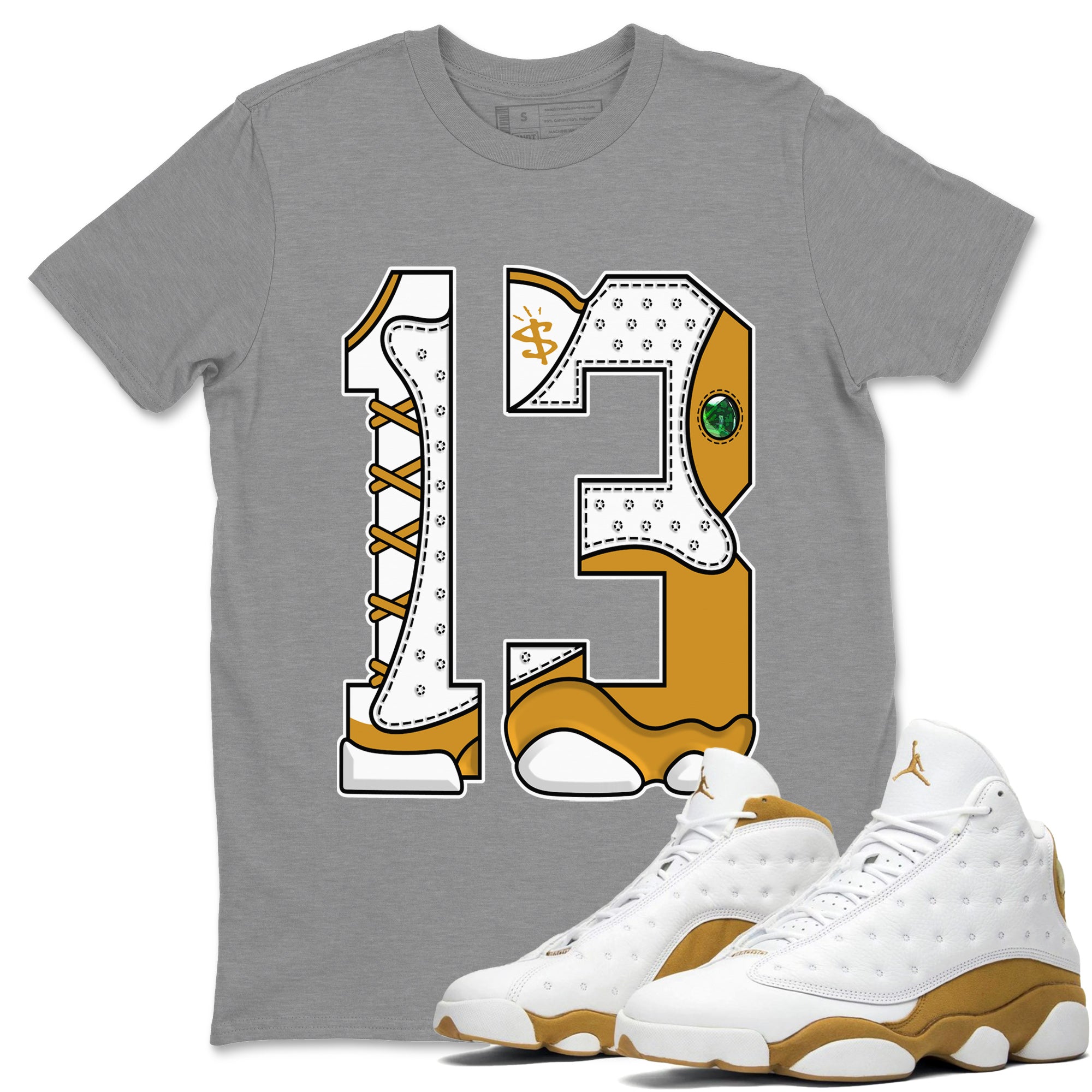 Jordan Retro 13 Wheat Sneaker Matching Tee Number 13 Streetwear Sneaker Shirt Air Jordan 13 Wheat Sneaker Release Tees Unisex Shirts Heather Grey 1