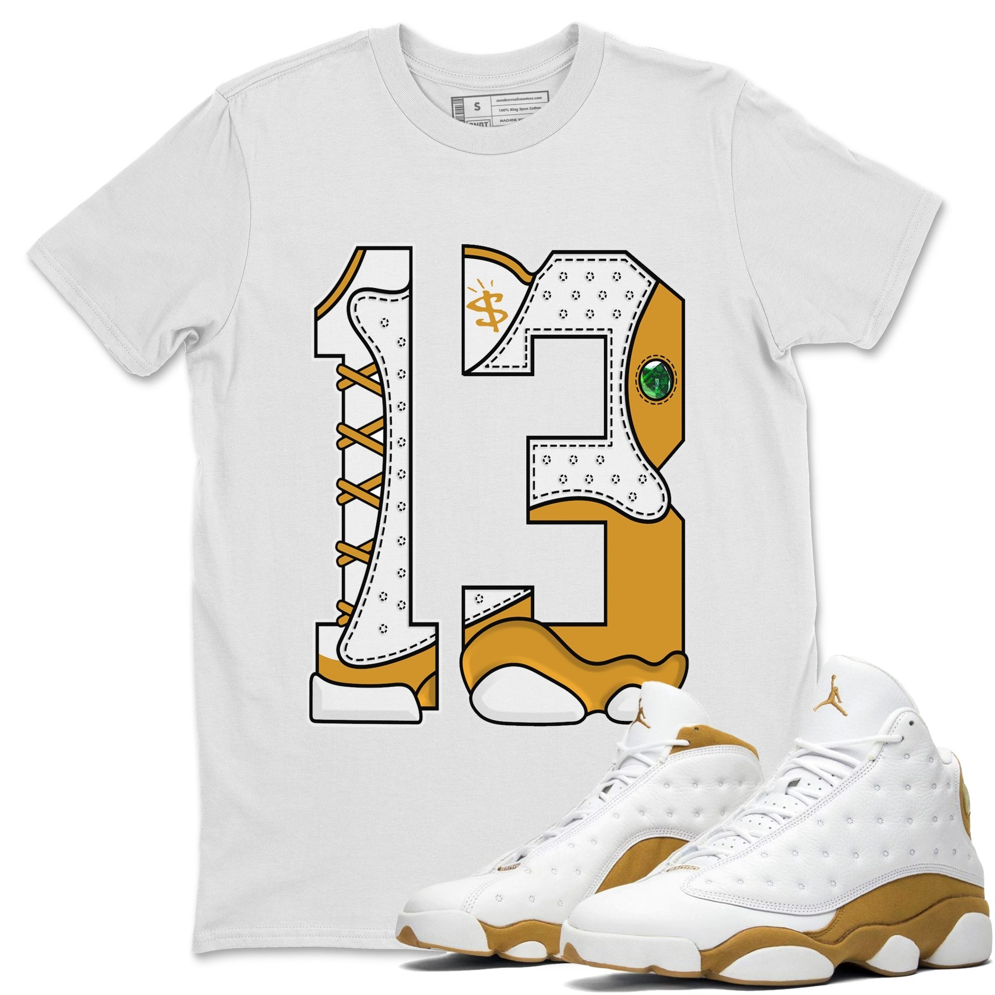 Jordan Retro 13 Wheat Sneaker Matching Tee Number 13 Streetwear Sneaker Shirt Air Jordan 13 Wheat Sneaker Release Tees Unisex Shirts White 1
