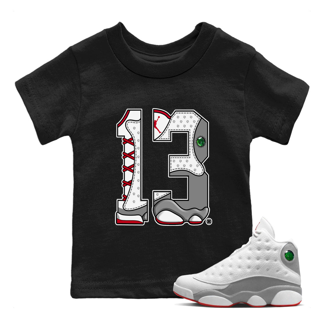 Air Jordan 13 Wolf Grey Sneaker Match Tees Number 13 Streetwear Sneaker Shirt Air Jordan 13 Retro Wolf Grey T-Shirt Kids Shirts Black 1