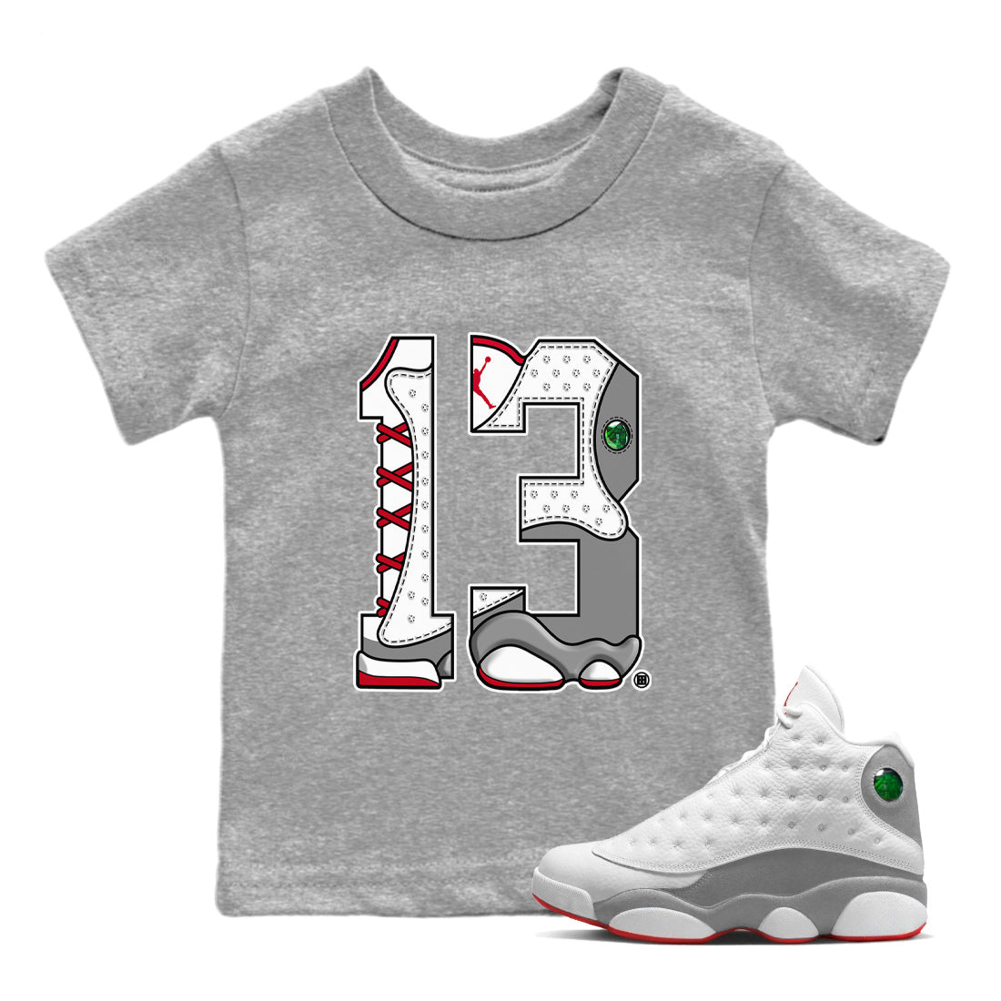 Air Jordan 13 Wolf Grey Sneaker Match Tees Number 13 Streetwear Sneaker Shirt Air Jordan 13 Retro Wolf Grey T-Shirt Kids Shirts Heather Grey 1
